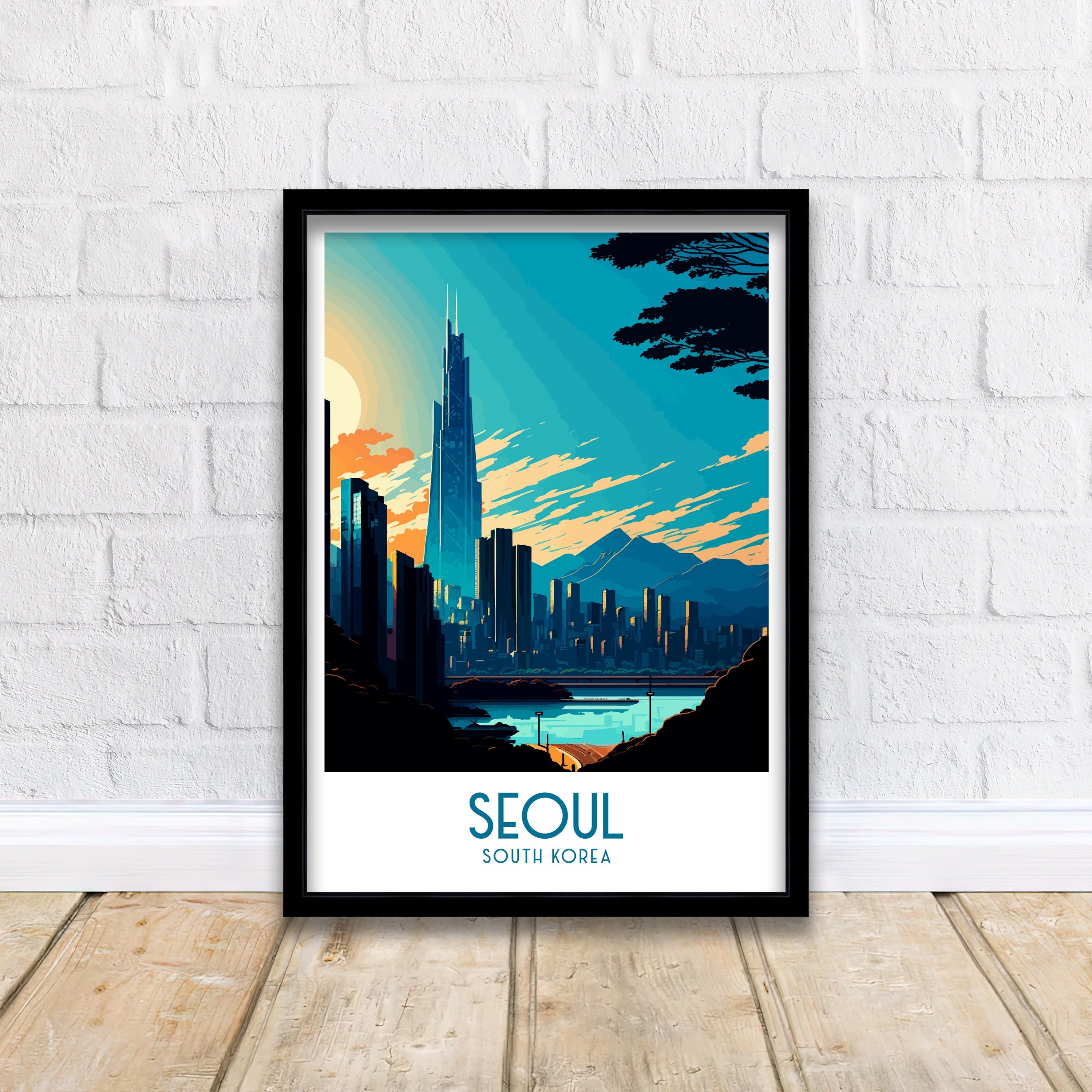Seoul South Korea Travel Poster | Vibrant City Skyline Art Print