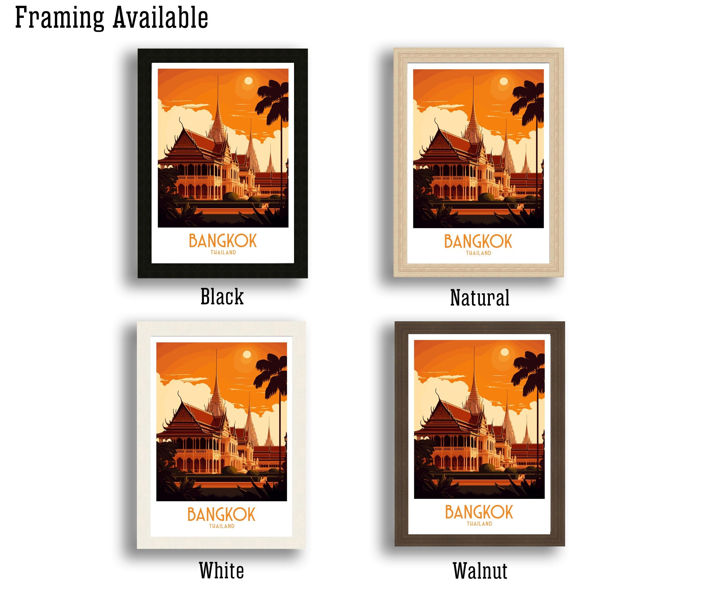 Bangkok Travel Poster | Thailand Cityscape Art Print