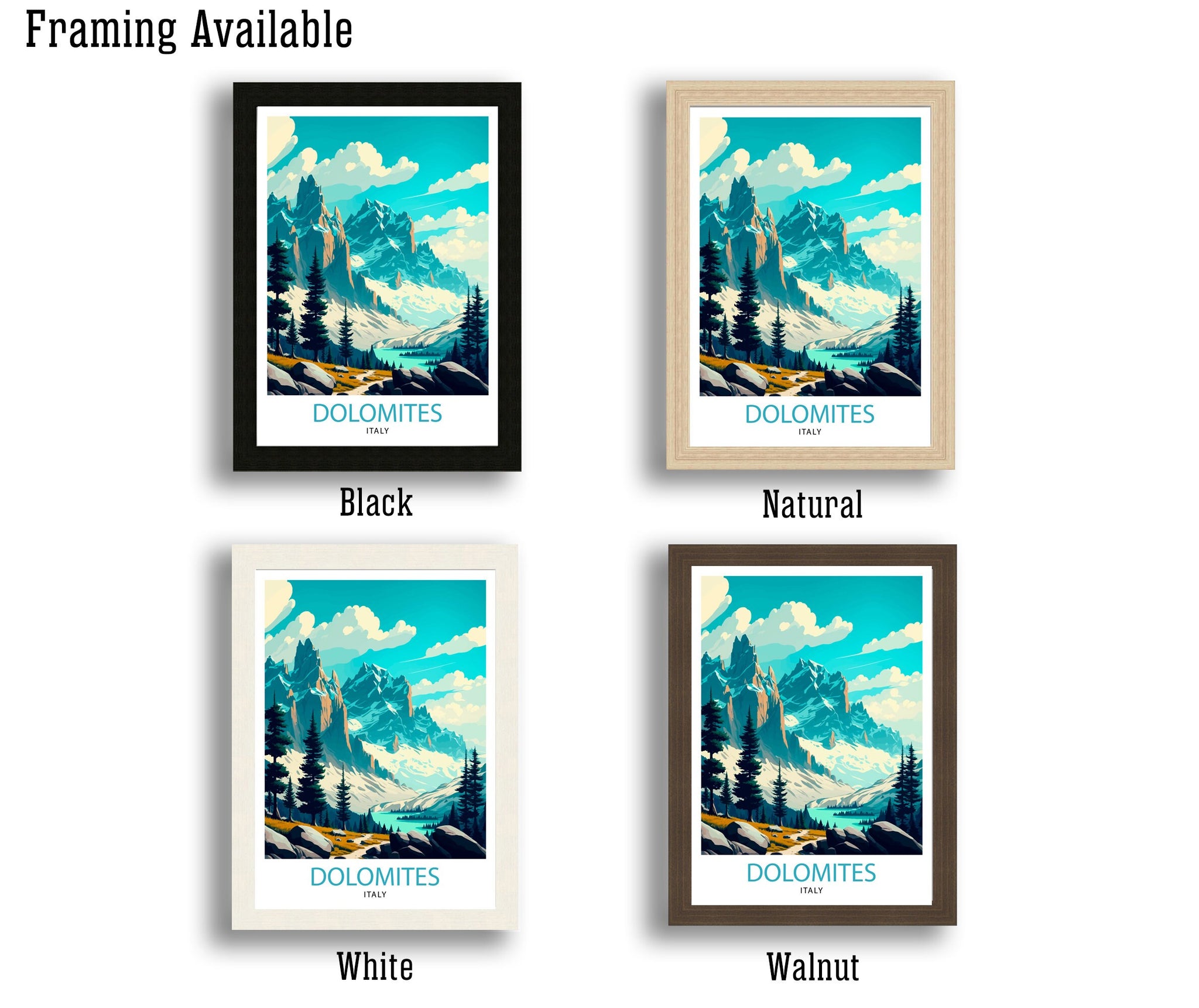 Dolomites Italy Travel Poster, Italian Alps Illustration