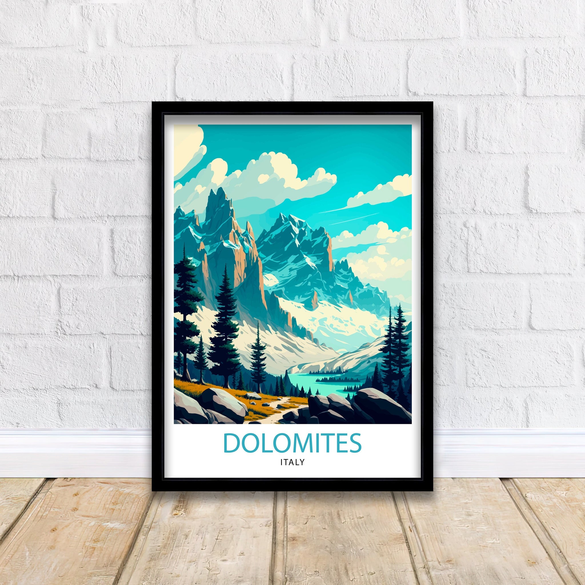 Dolomites Italy Travel Poster, Italian Alps Illustration