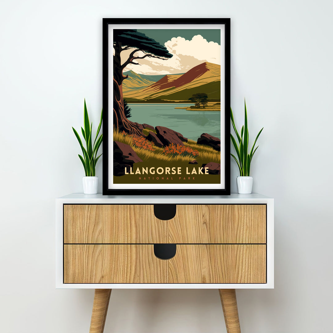 Llangorse Lake Brecon Beacons Travel Poster Llangorse Lake