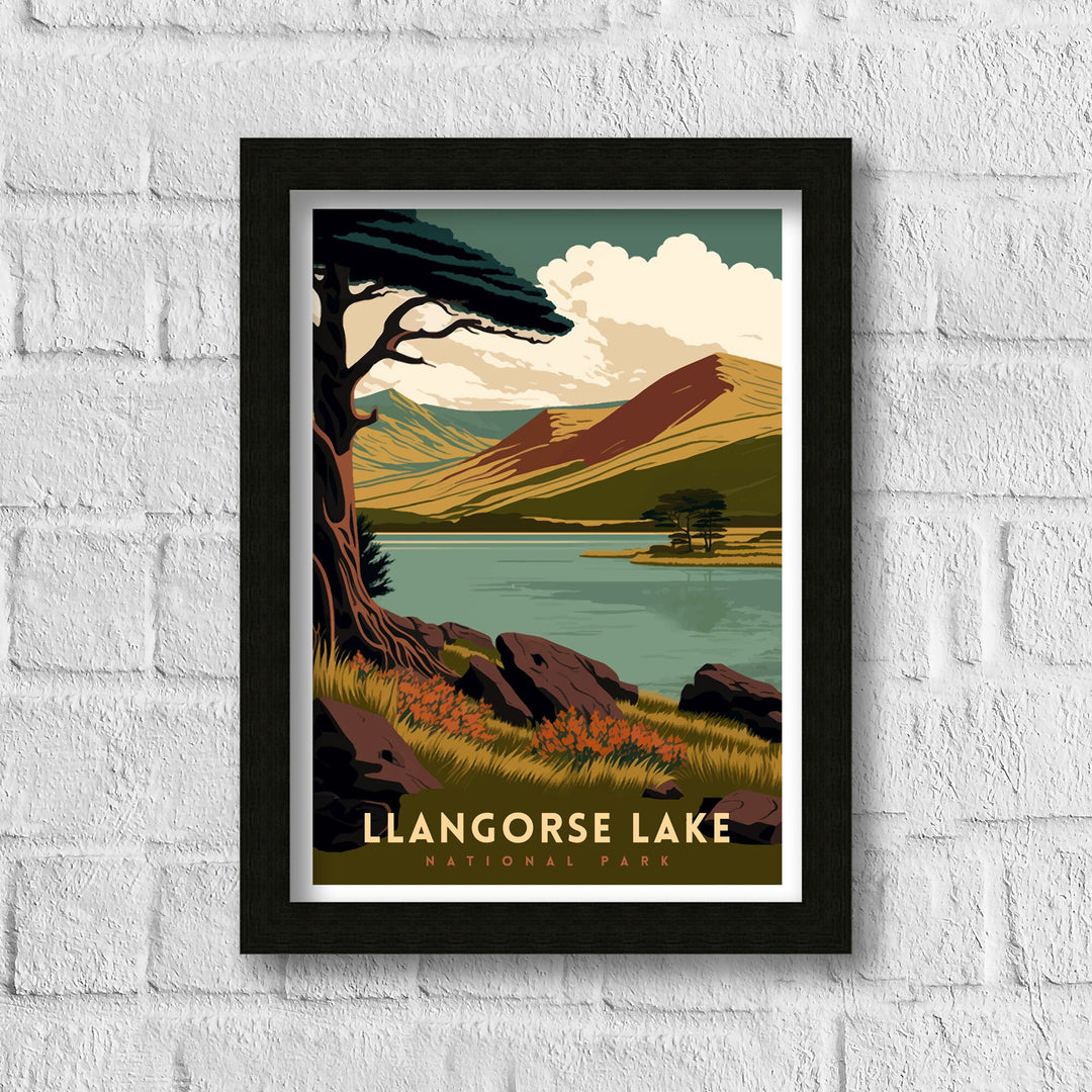 Llangorse Lake Brecon Beacons Travel Poster Llangorse Lake