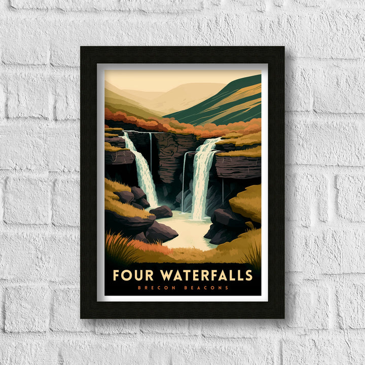 Four Waterfalls Walk Brecon Beacons Travel Poster Brecon Beacons