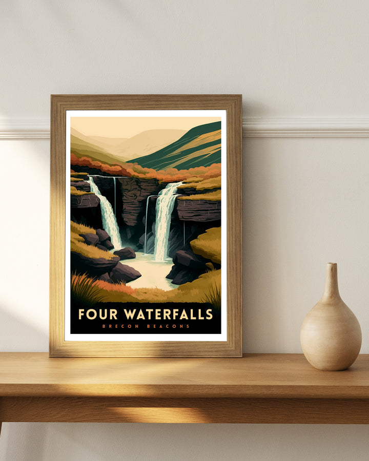 Four Waterfalls Walk Brecon Beacons Travel Poster Brecon Beacons