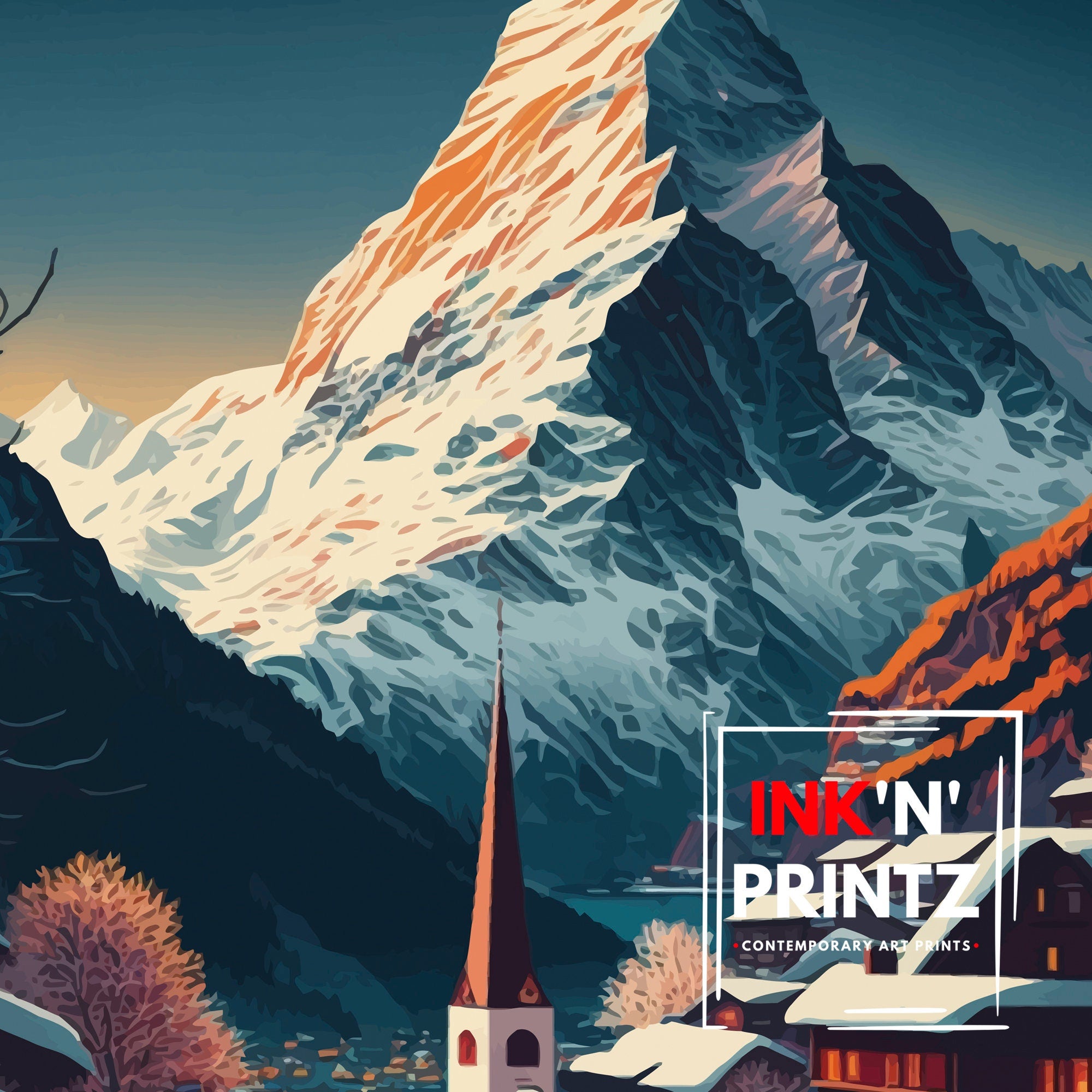 Zermatt Switzerland Travel Poster | Matterhorn Mountain Print