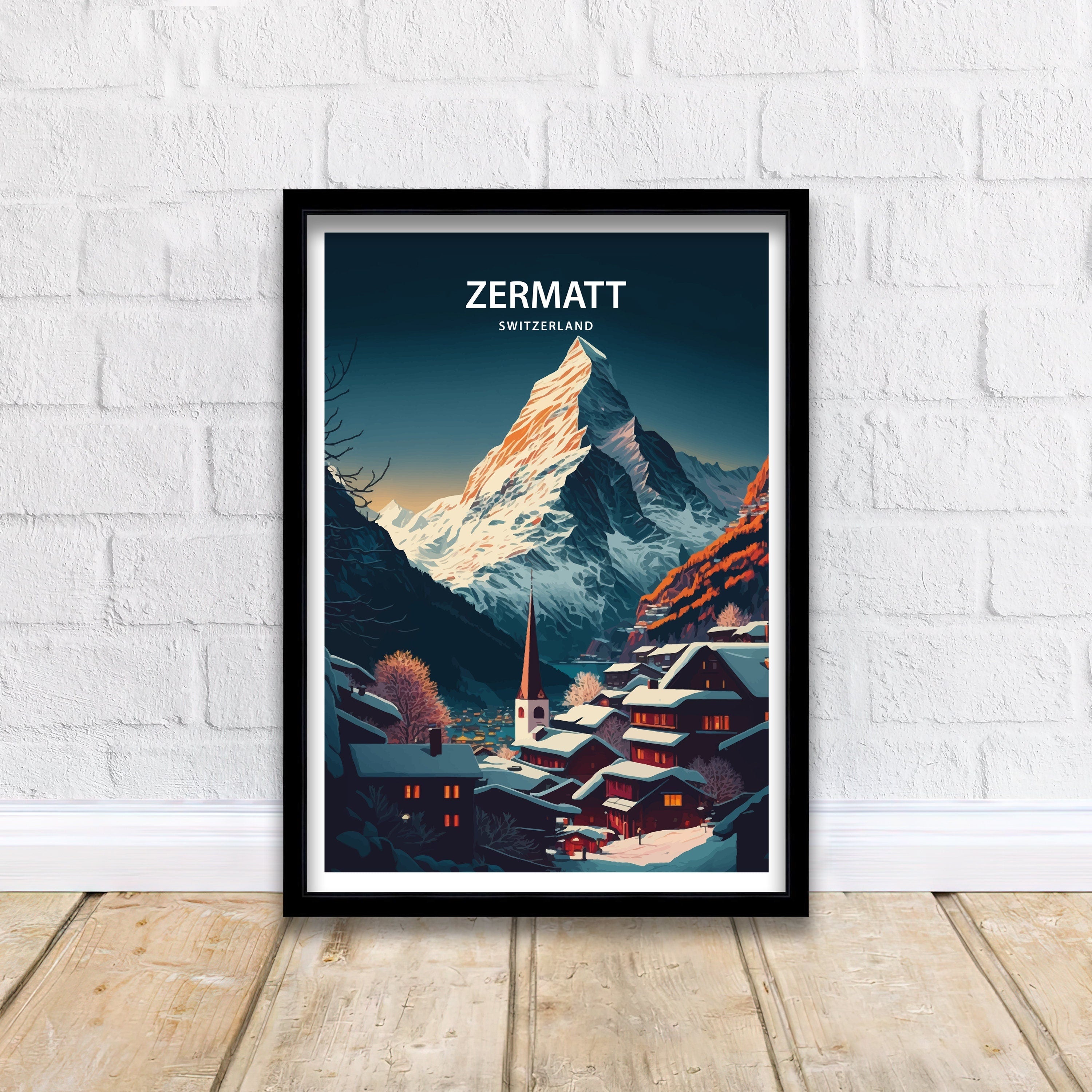 Zermatt Switzerland Travel Poster | Matterhorn Mountain Print