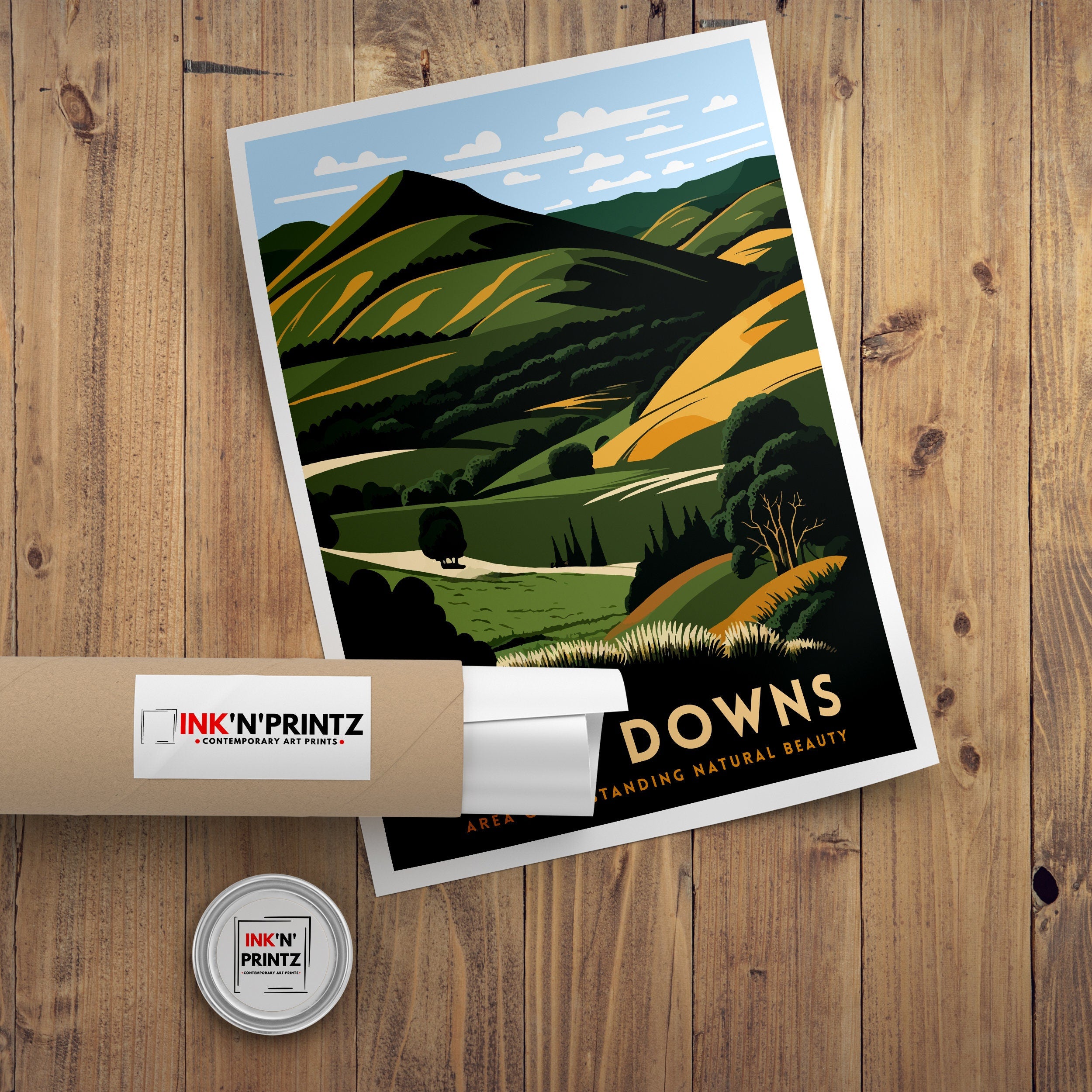 Kent Downs Travel Poster | Scenic Landscape Art Print