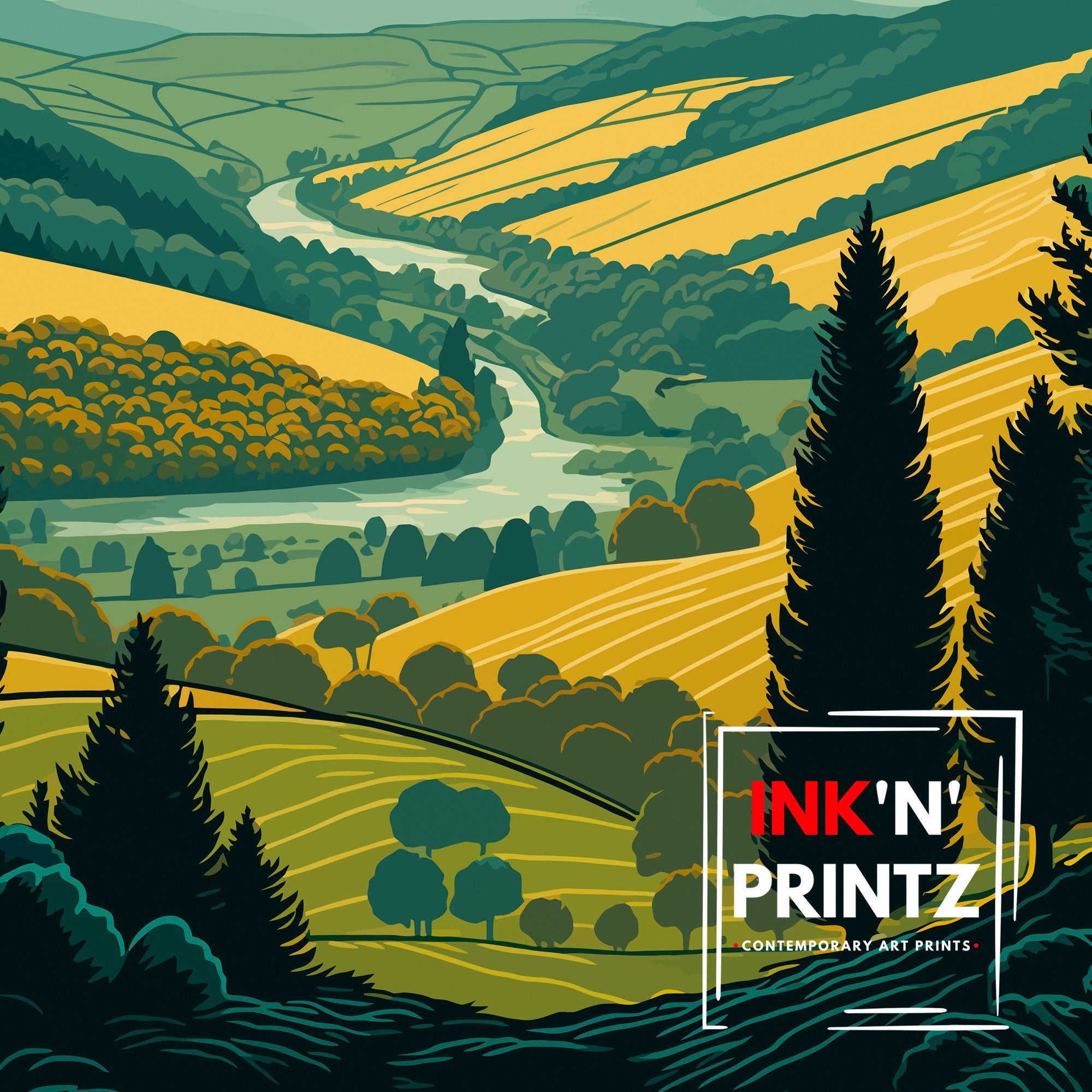 South Downs Travel Poster, English Countryside Art Print