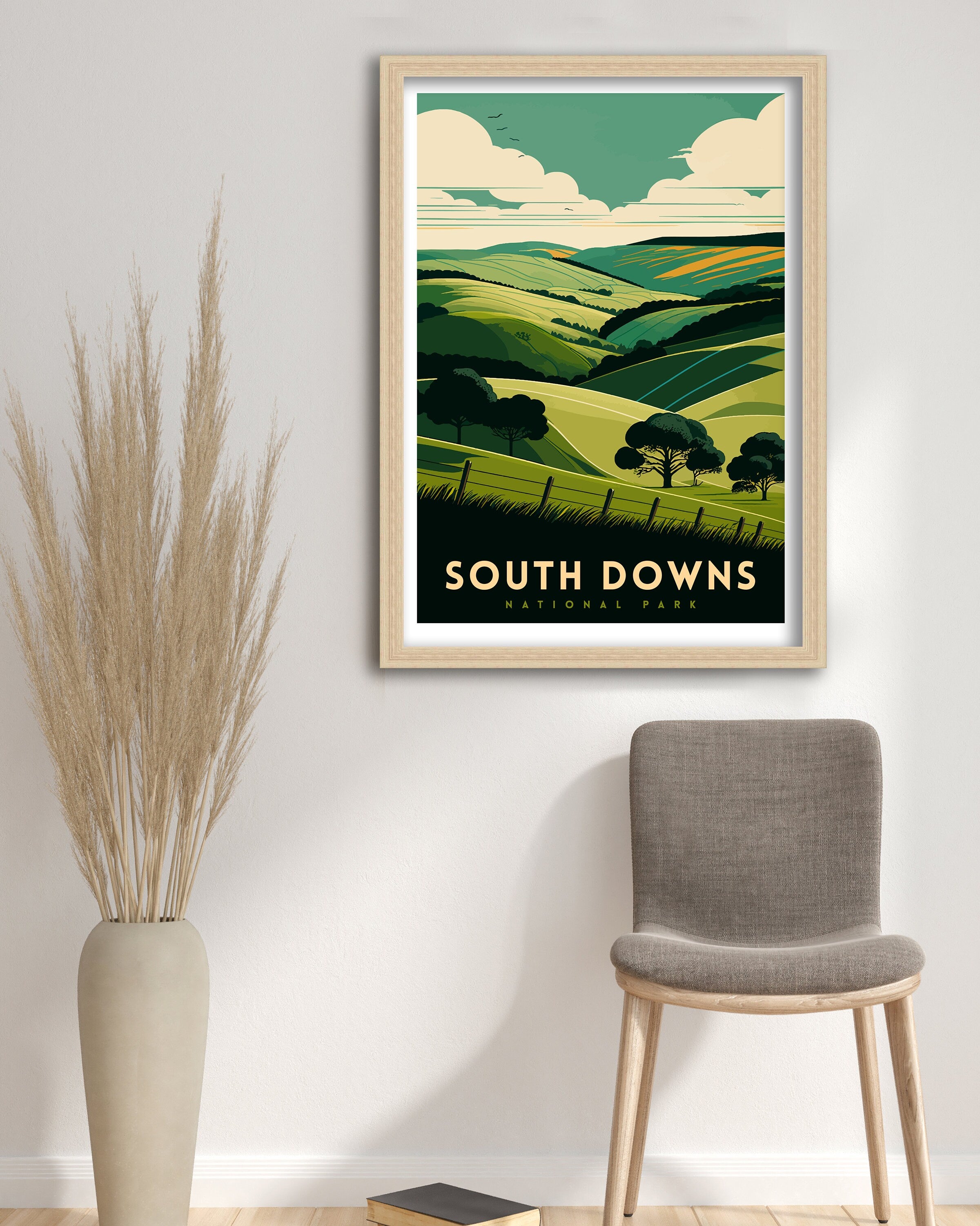 South Downs Travel Poster, English Countryside Art Print