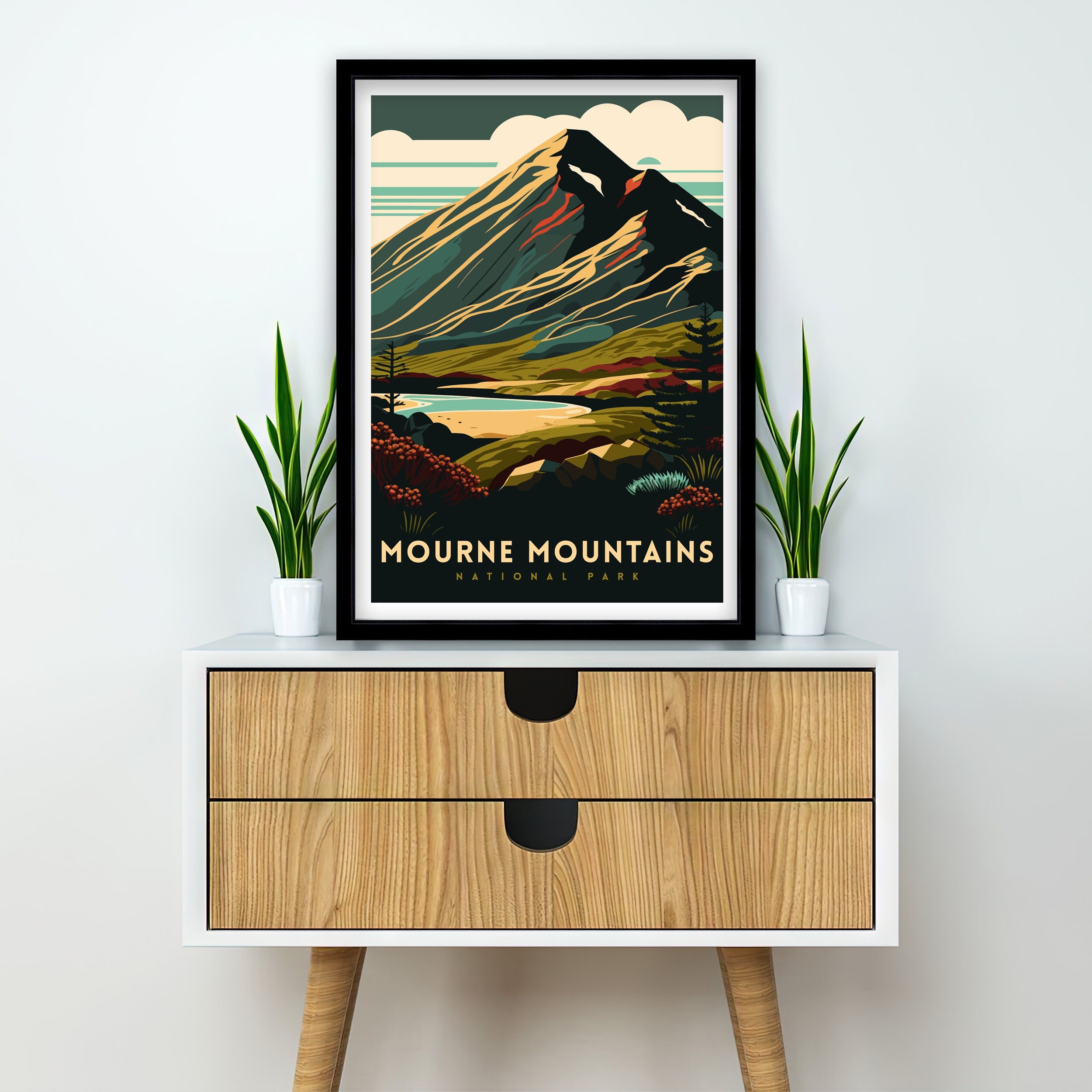 Mourne Mountains Illustration Print, Ireland Travel Poster