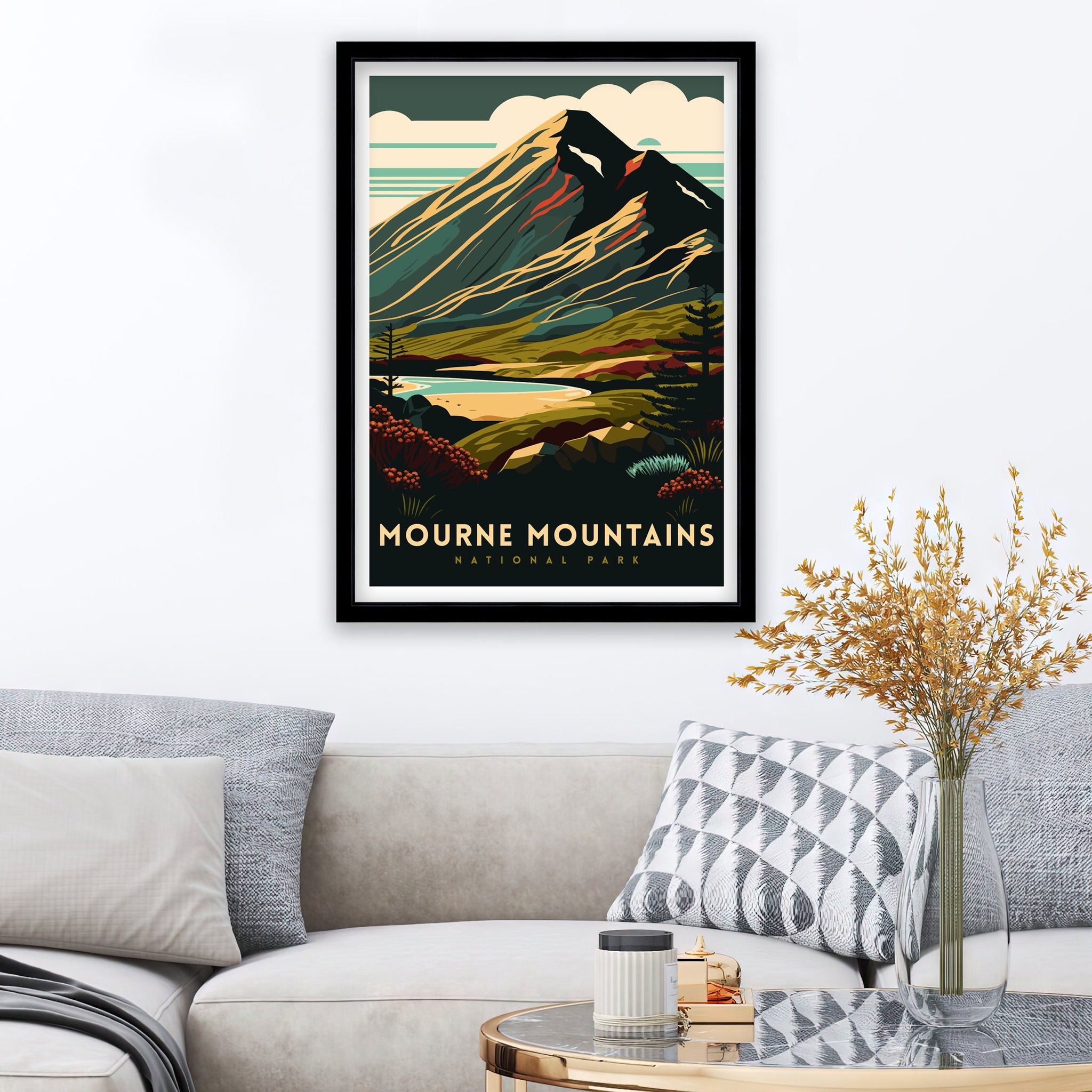 Mourne Mountains Illustration Print, Ireland Travel Poster