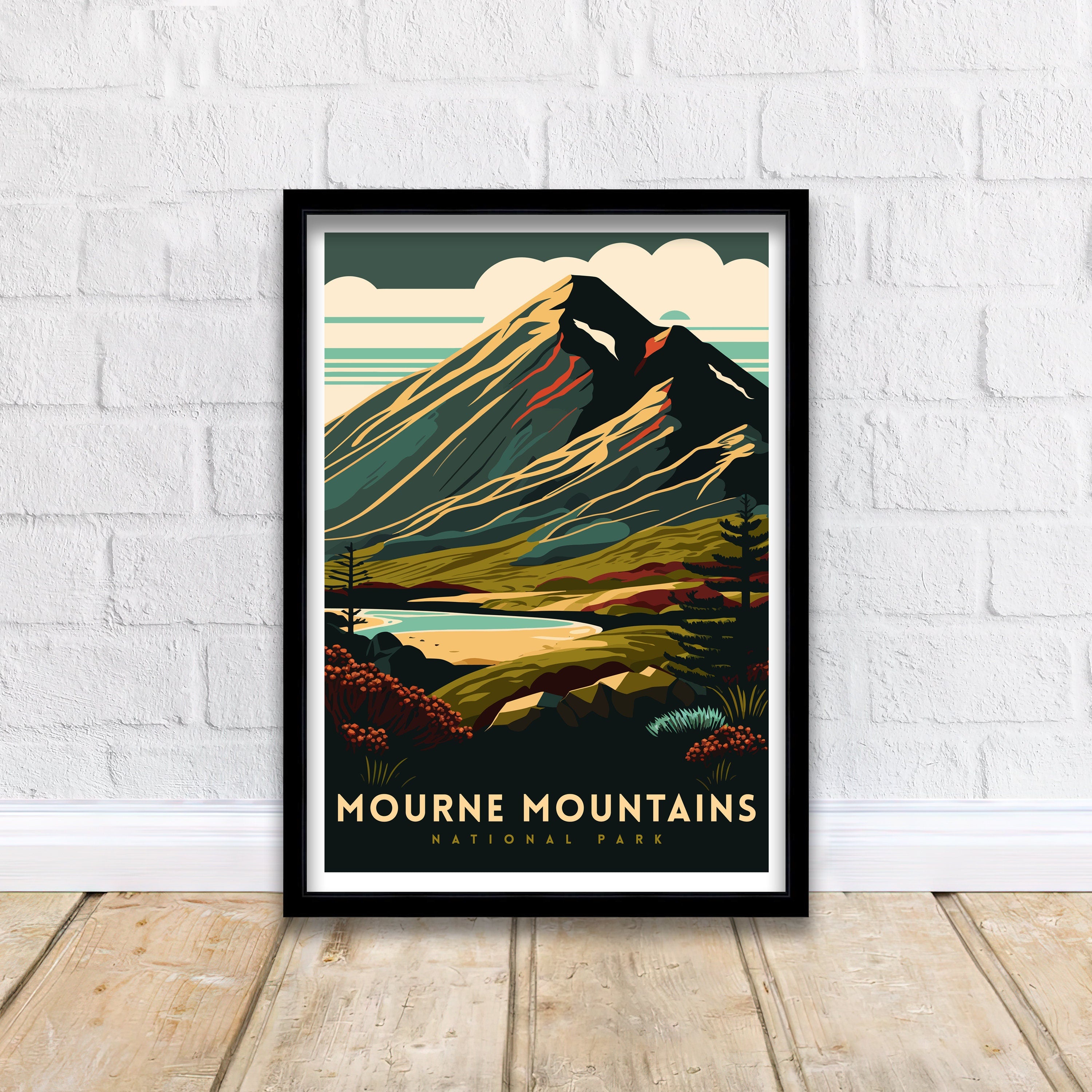 Mourne Mountains Illustration Print, Ireland Travel Poster