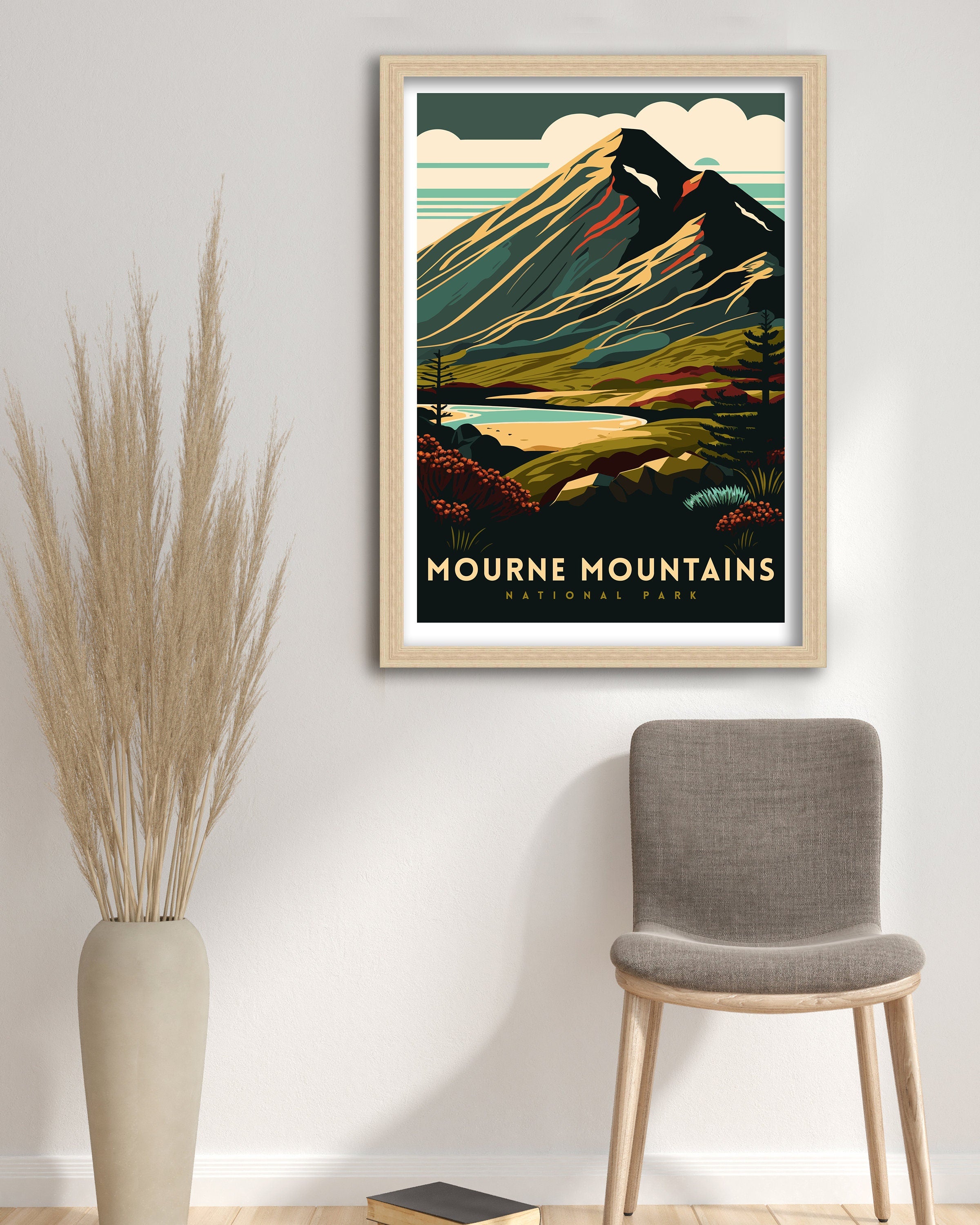 Mourne Mountains Illustration Print, Ireland Travel Poster