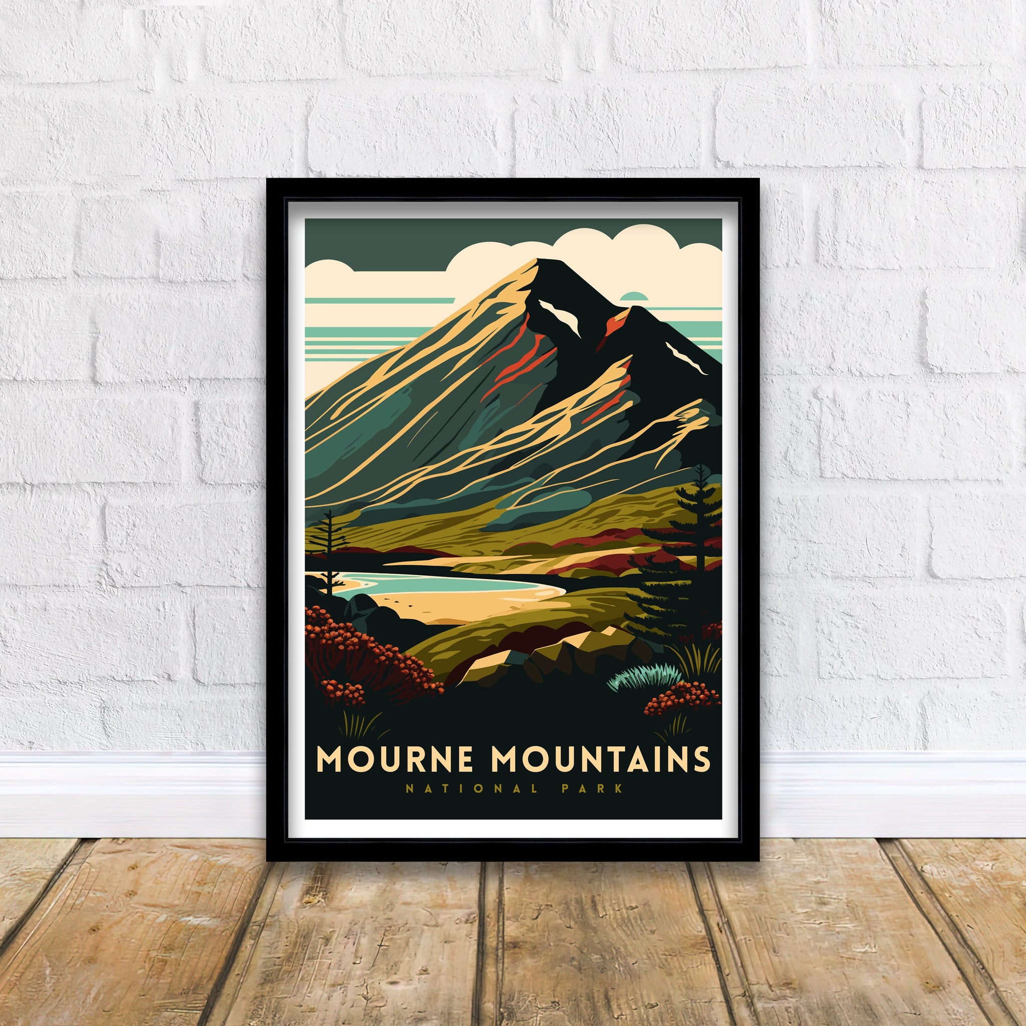 Mourne Mountains Illustration Print, Ireland Travel Poster
