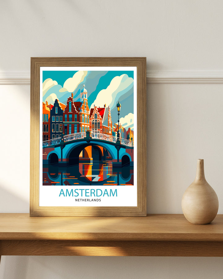 Amsterdam Travel Poster Amsterdam Wall Art Amsterdam Cityscape Netherlands Illustration Amsterdam Travel Poster Gift for Amsterdam Lovers