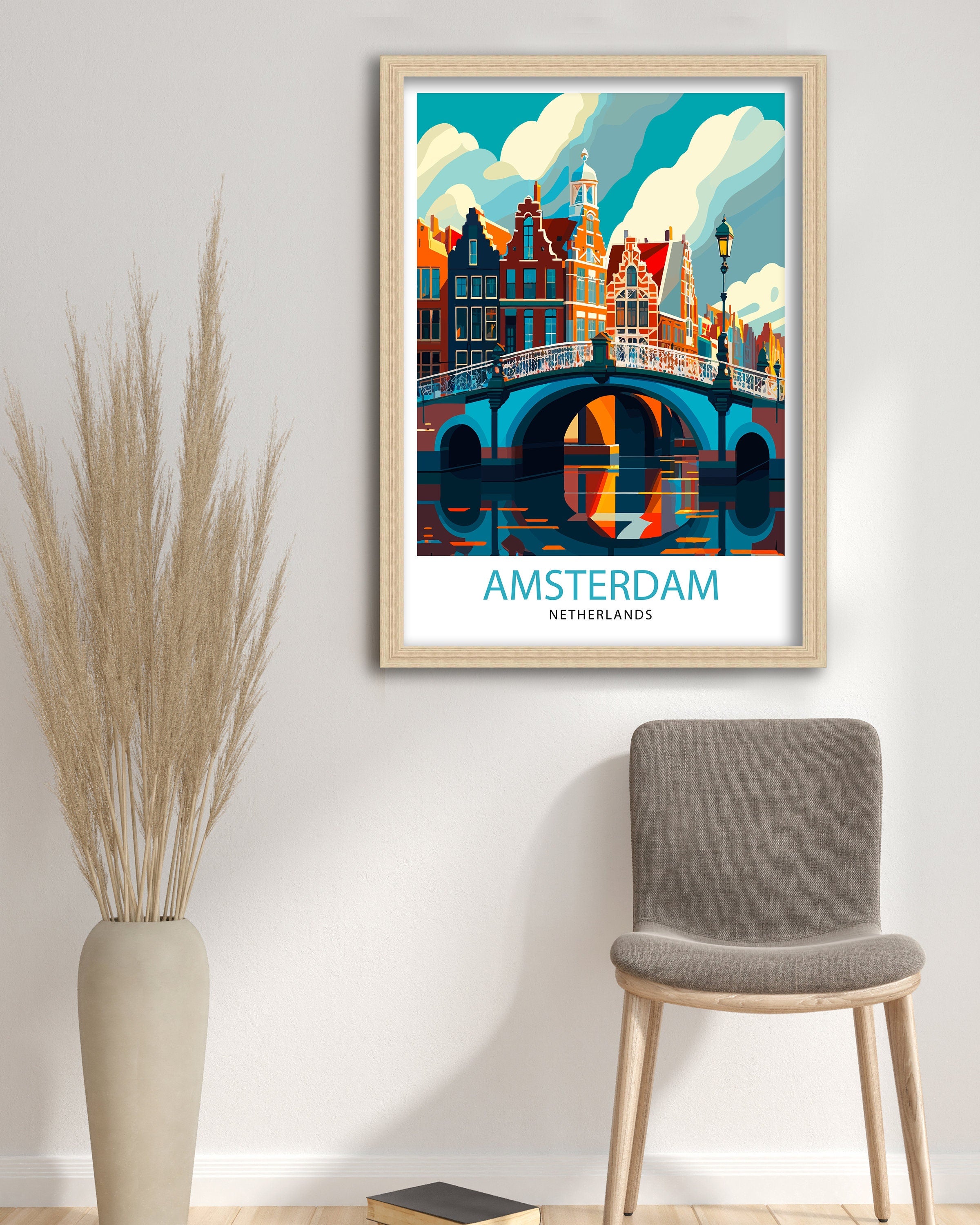 Amsterdam Cityscape Print, Netherlands Travel Poster