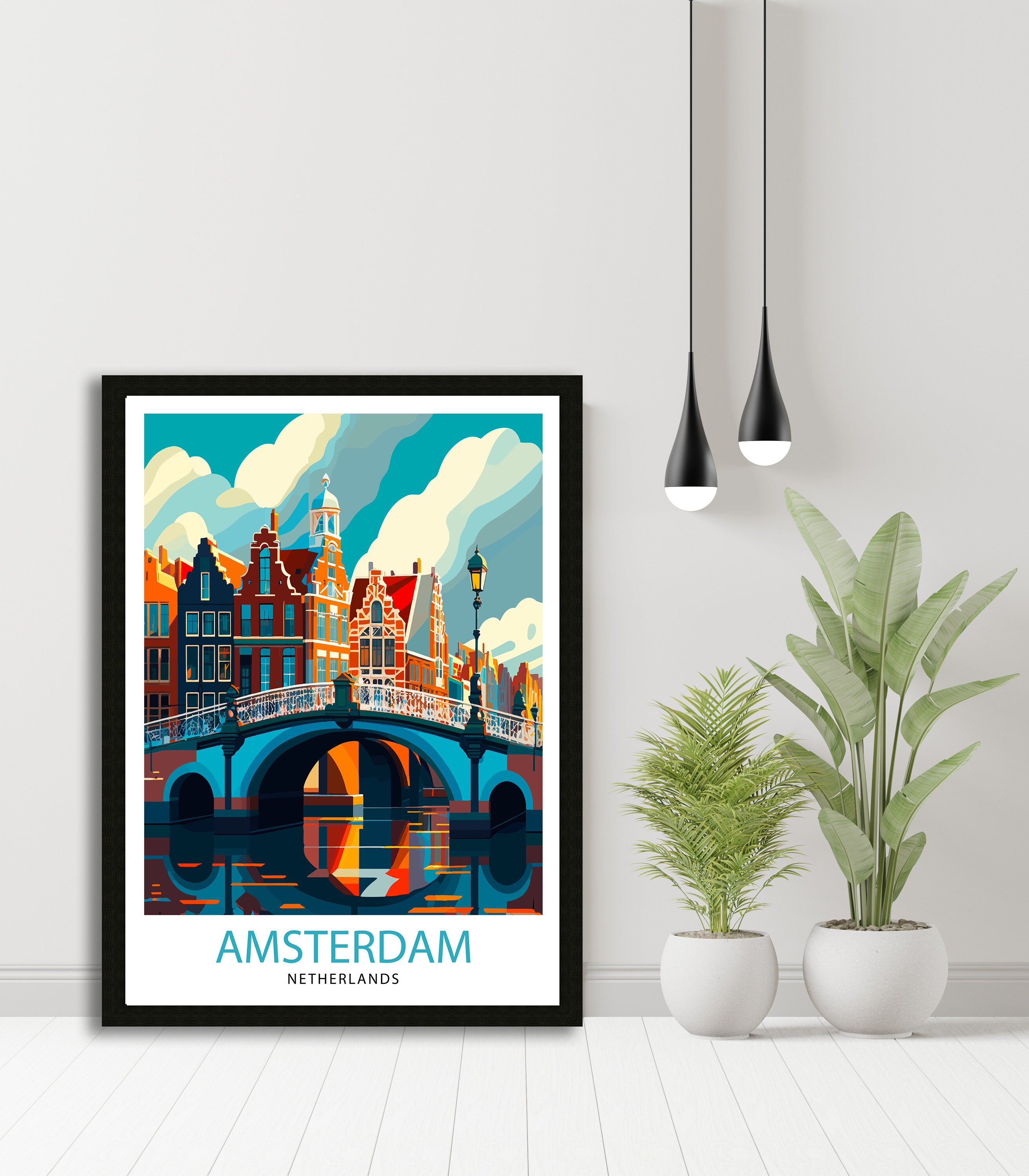 Amsterdam Cityscape Print, Netherlands Travel Poster
