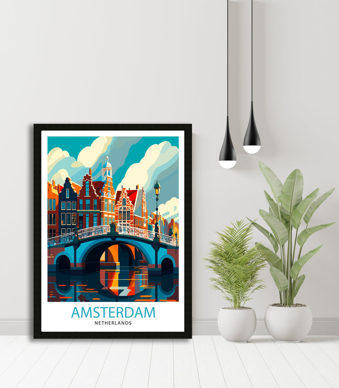 Amsterdam Travel Poster Amsterdam Wall Art Amsterdam Cityscape Netherlands Illustration Amsterdam Travel Poster Gift for Amsterdam Lovers