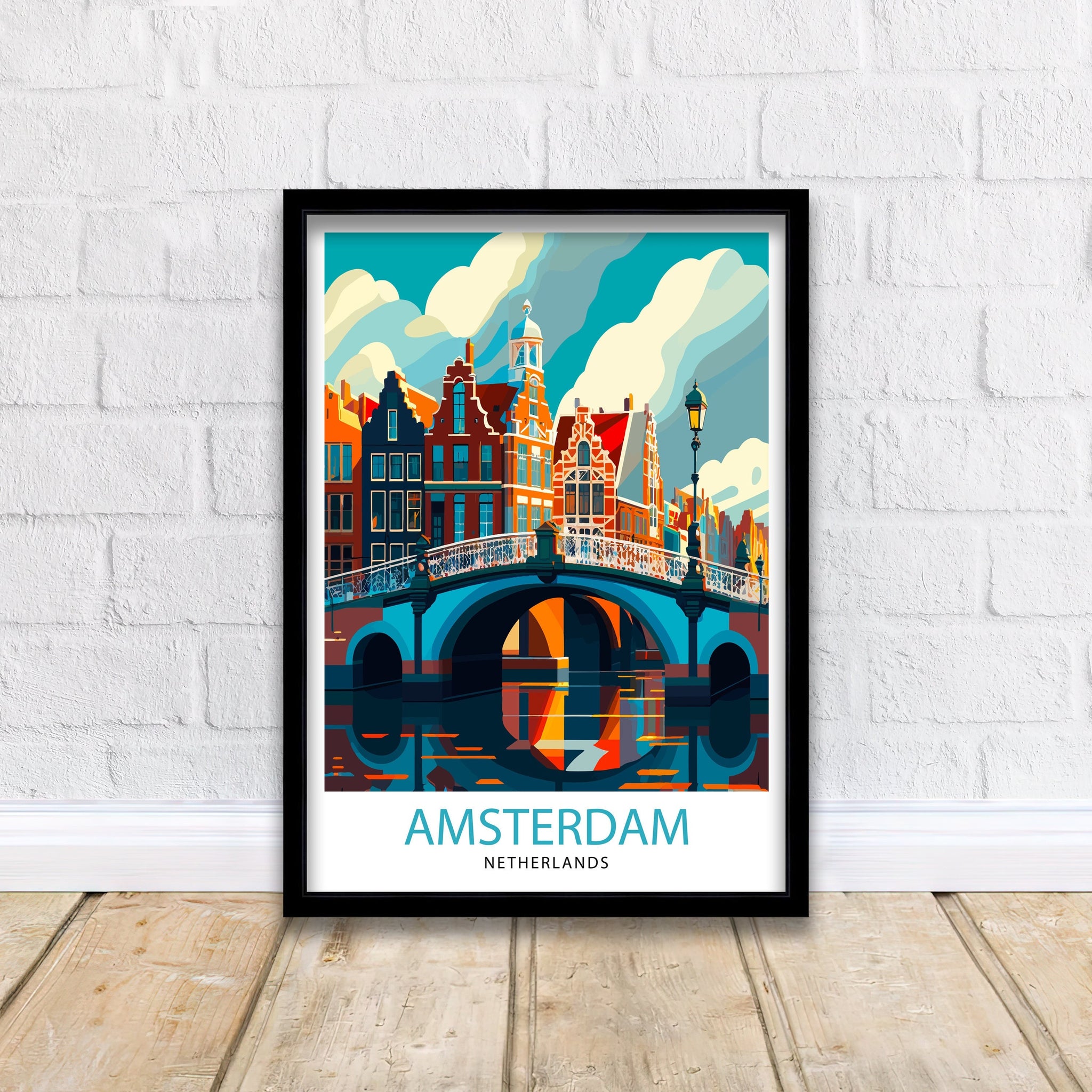 Amsterdam Cityscape Print, Netherlands Travel Poster