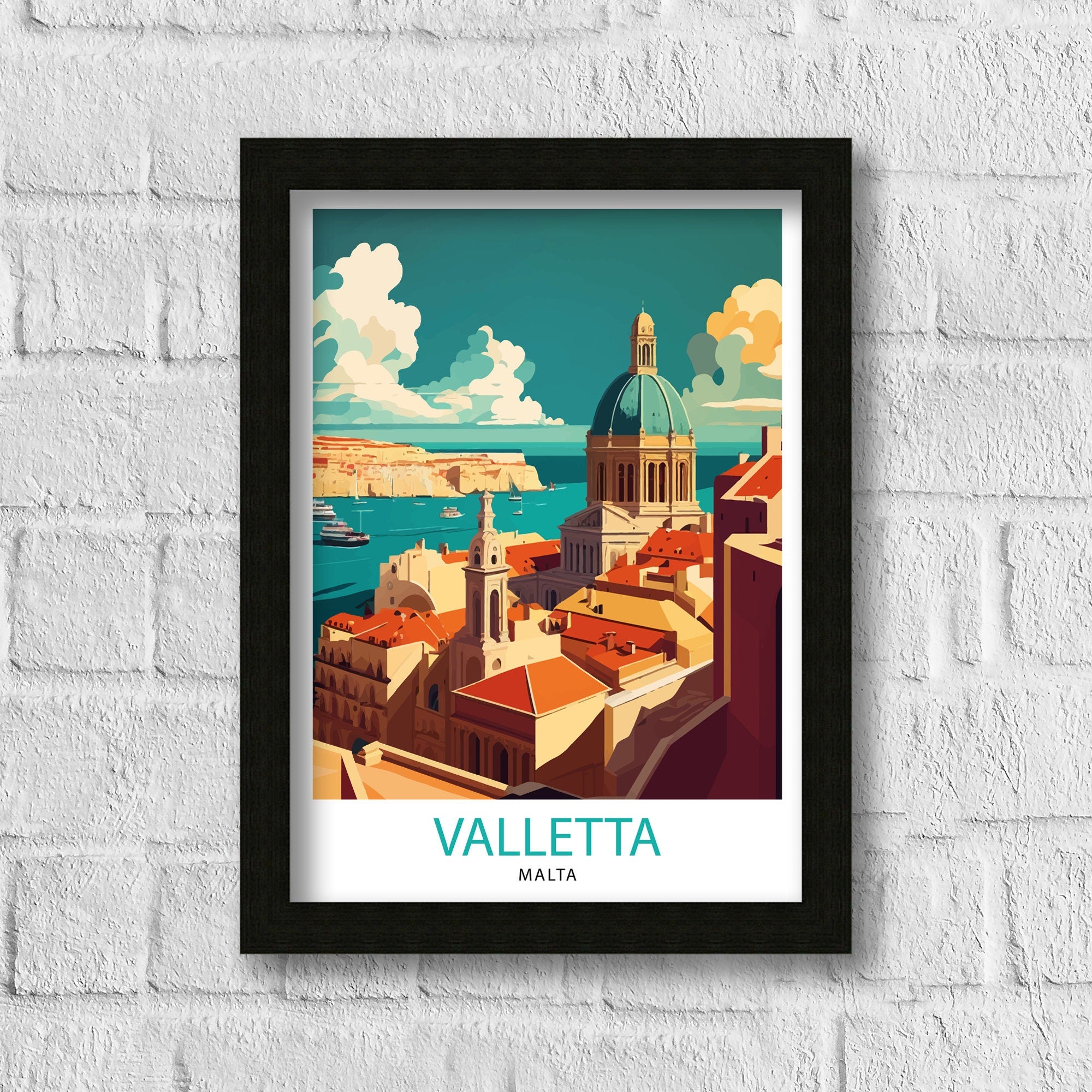 Valletta Malta Travel Poster, Mediterranean City Illustration