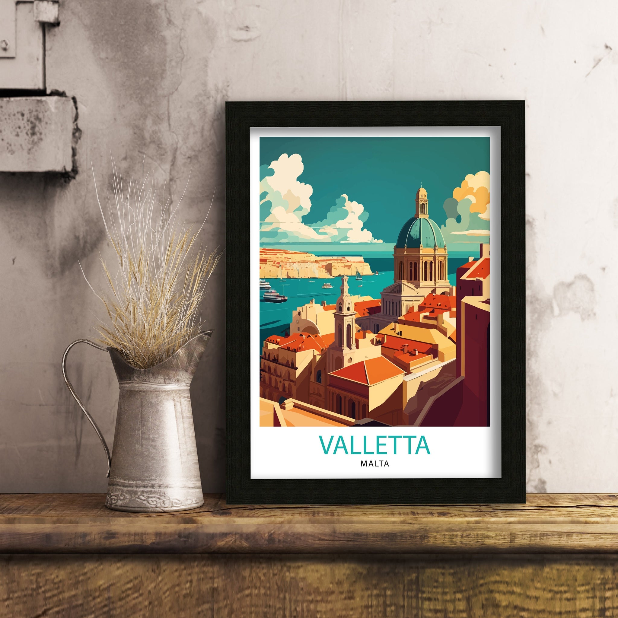 Valletta Malta Travel Poster, Mediterranean City Illustration