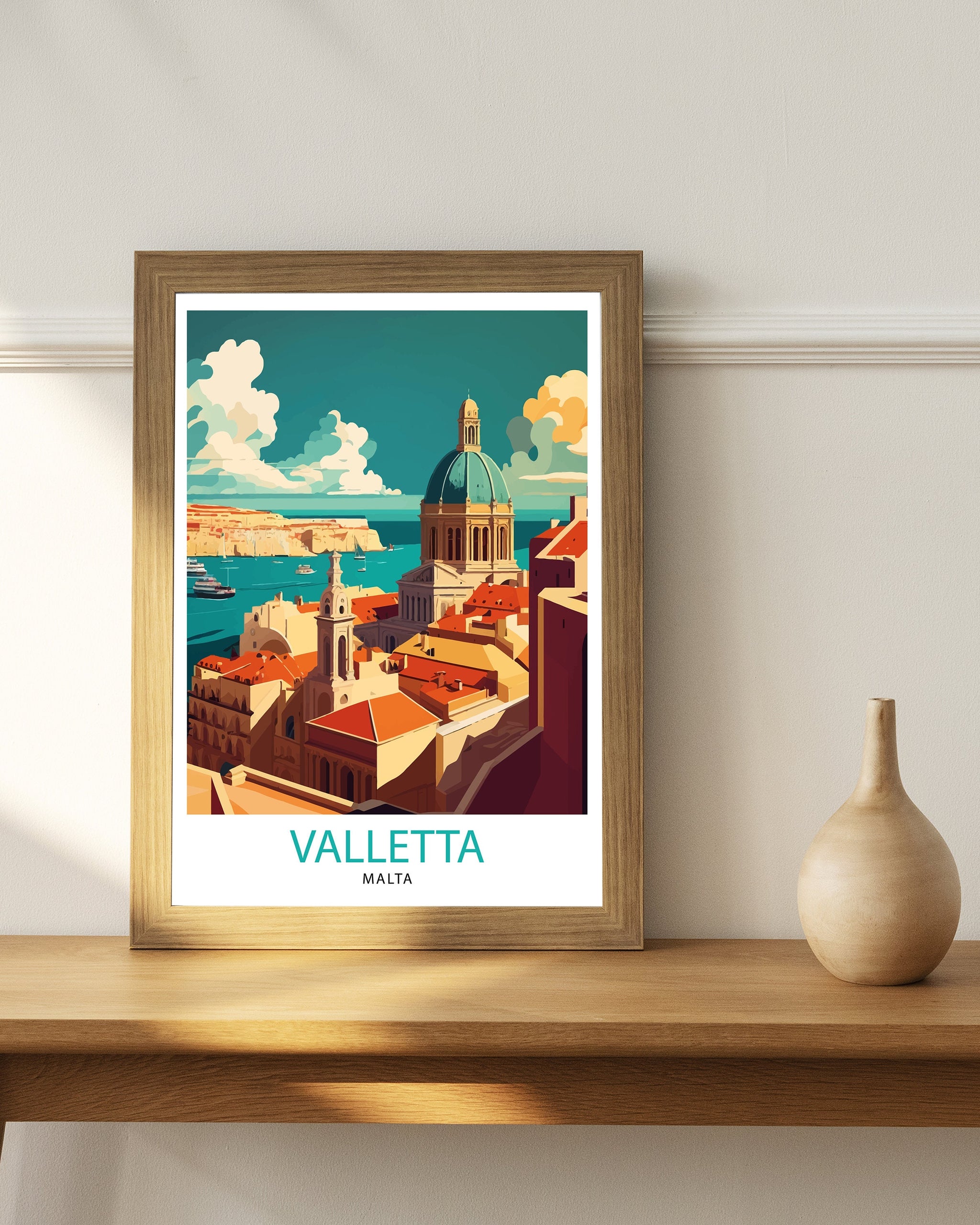 Valletta Malta Travel Poster, Mediterranean City Illustration