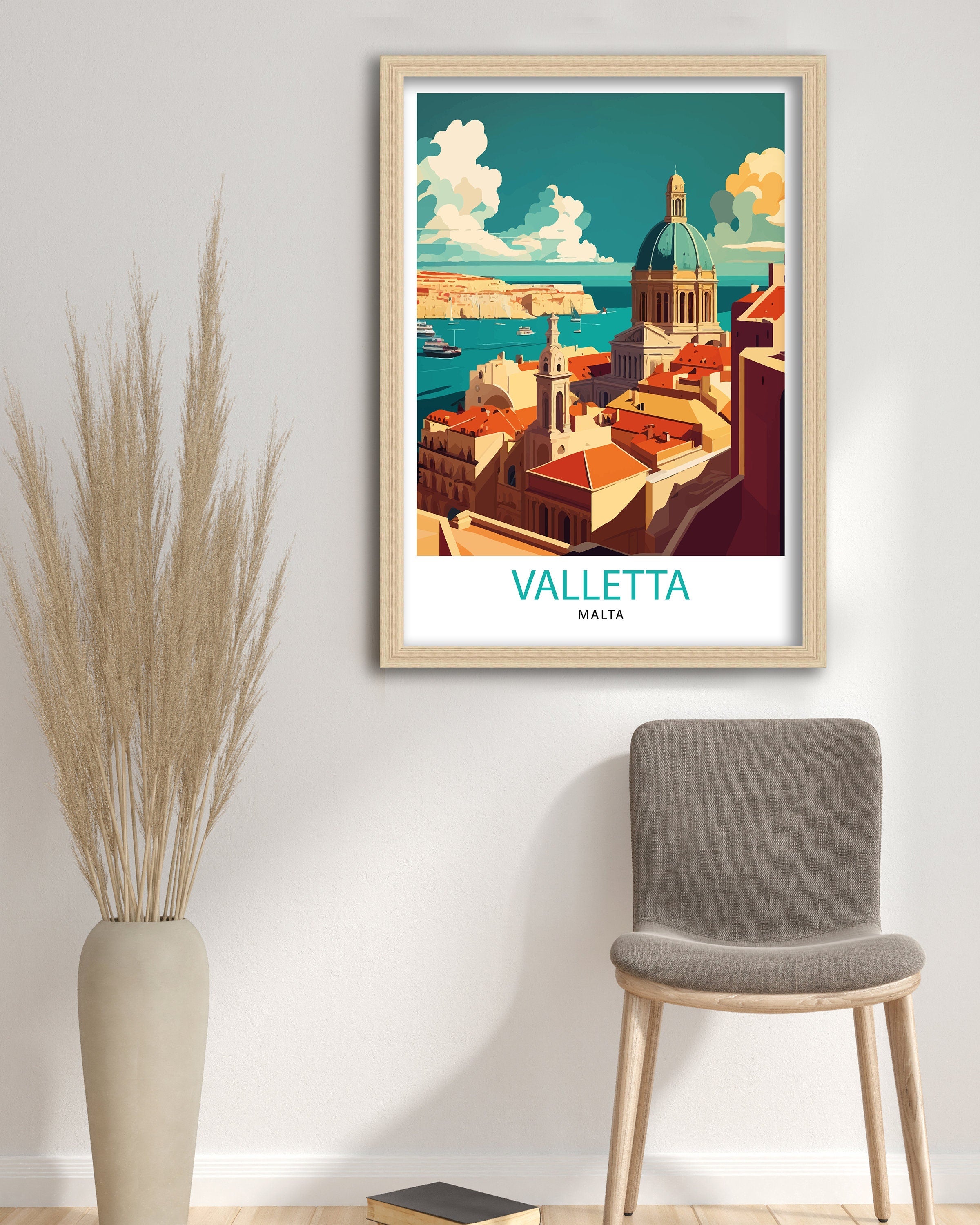 Valletta Malta Travel Poster, Mediterranean City Illustration