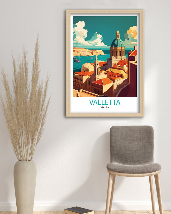 Valletta Malta Travel Poster , Valletta Wall Art, Valletta Decor, Malta Illustration, Travel Poster, Gift For Malta, Malta Home Decor