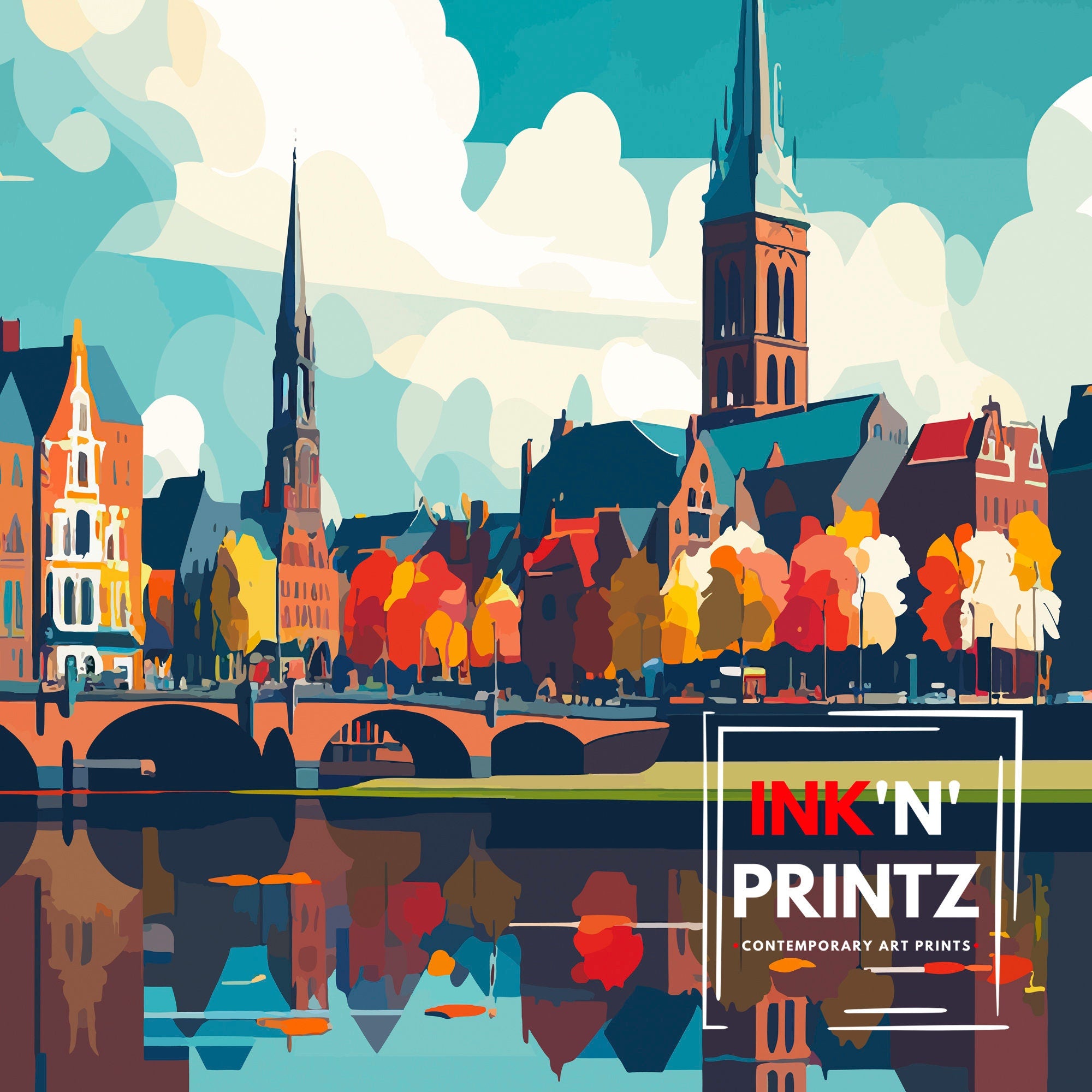 Maastricht Netherlands Illustration Art Print, Travel Poster