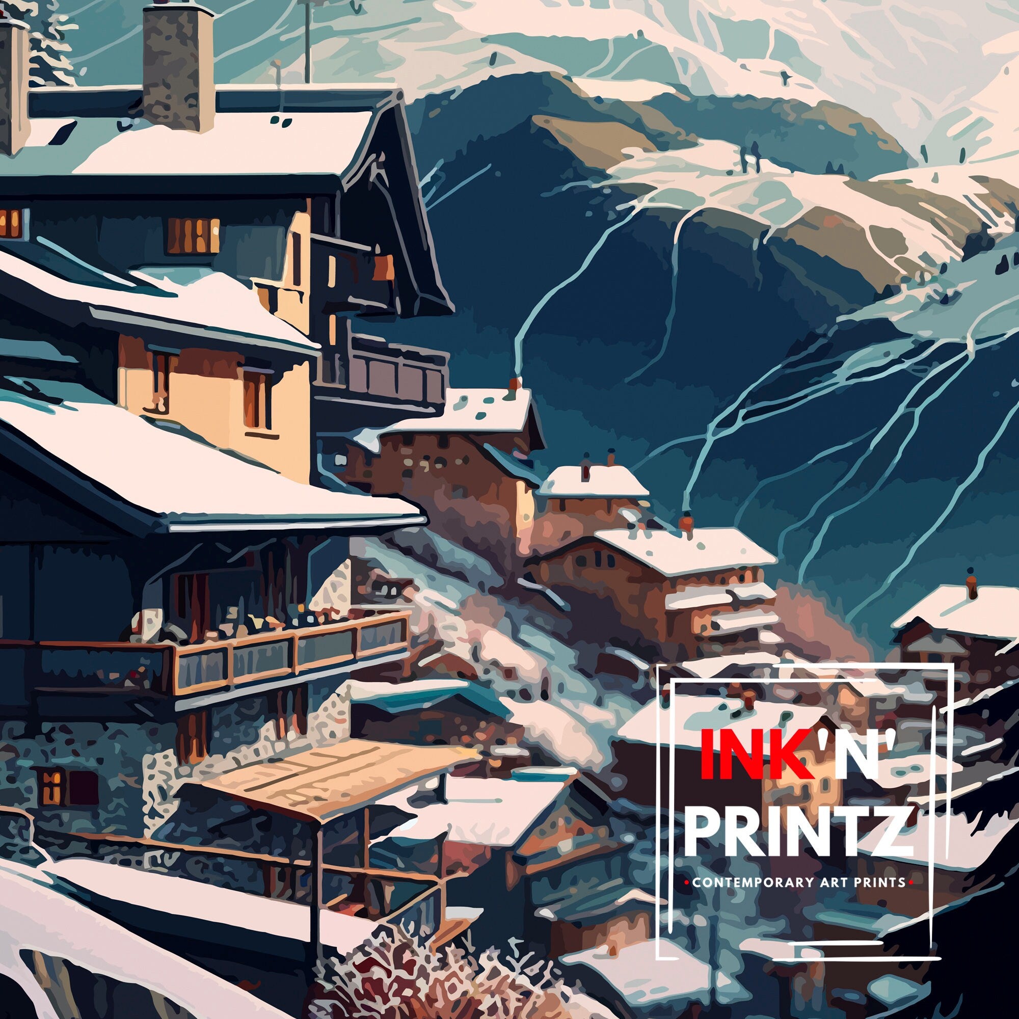 Alpe d'Huez Ski Resort Print | Retro Travel Poster