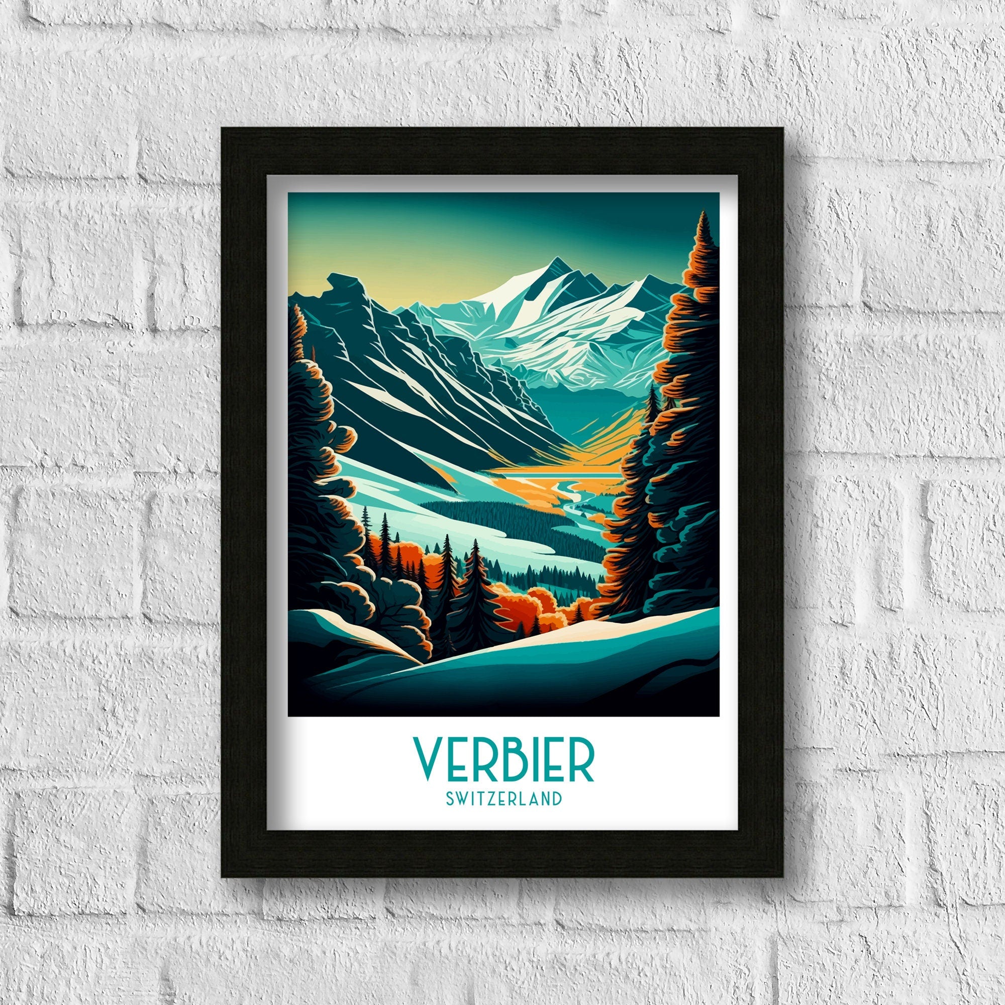 Verbier Switzerland Ski Poster | Mountain Landscape Print