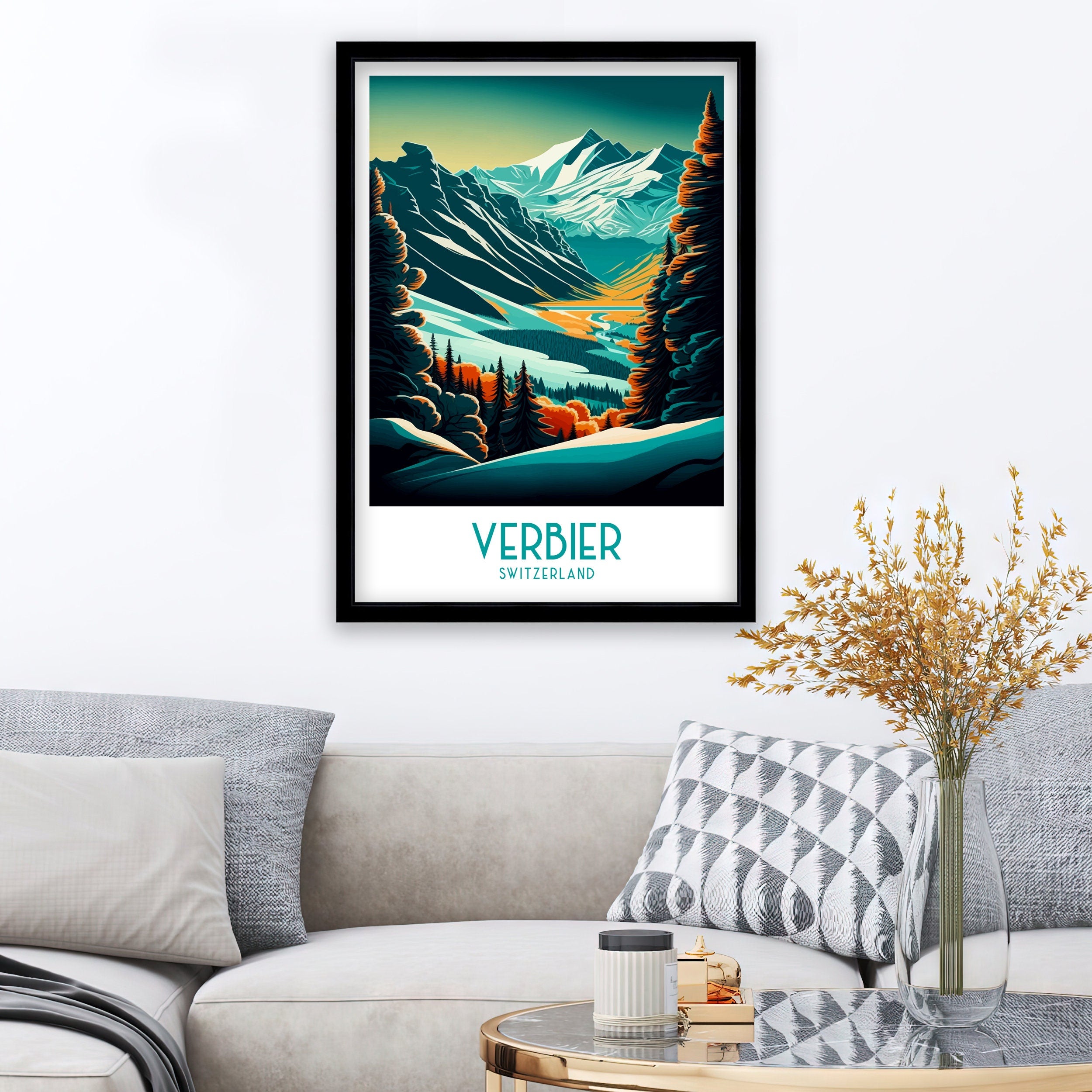 Verbier Switzerland Ski Poster | Mountain Landscape Print