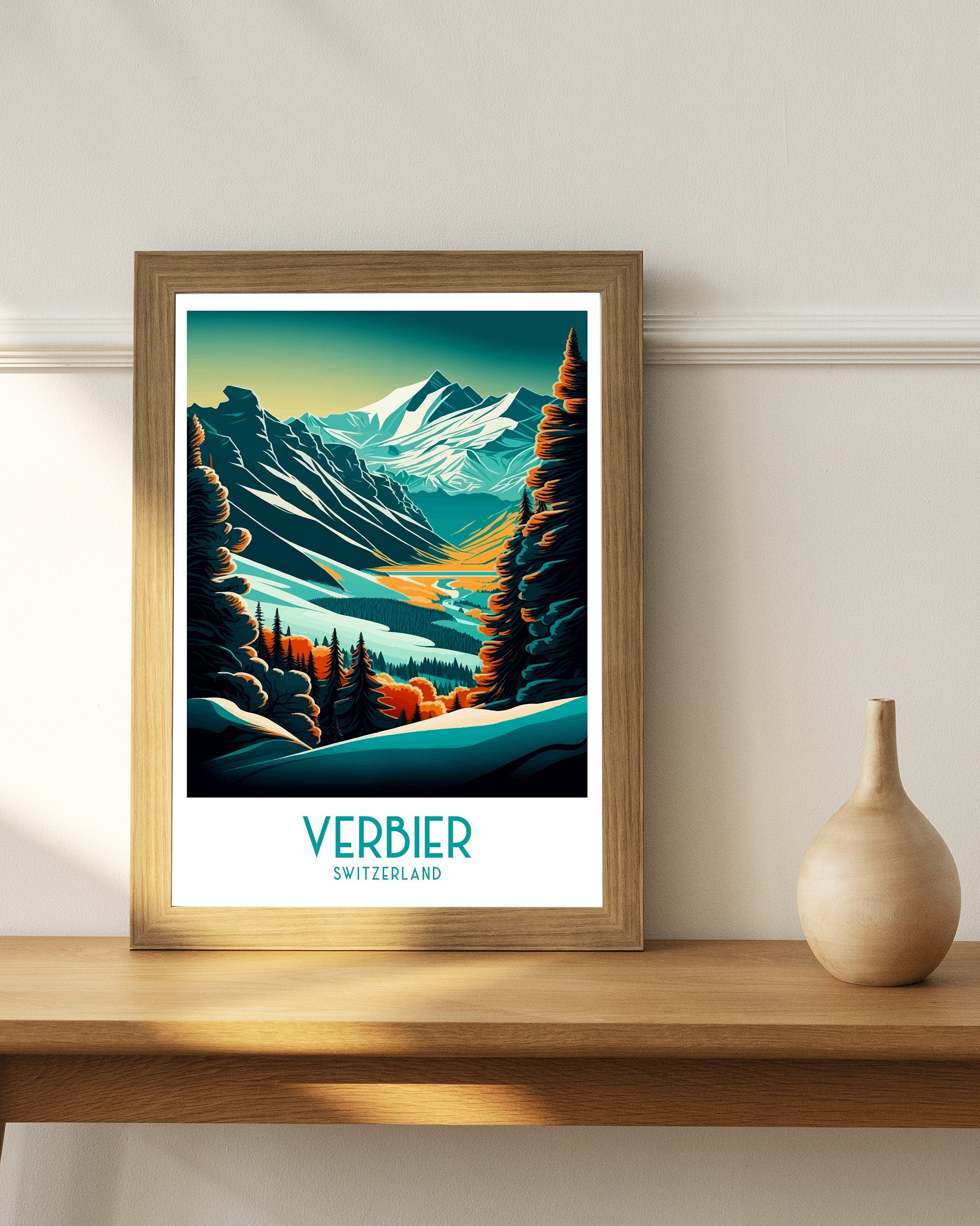 Verbier Switzerland Ski Poster | Mountain Landscape Print
