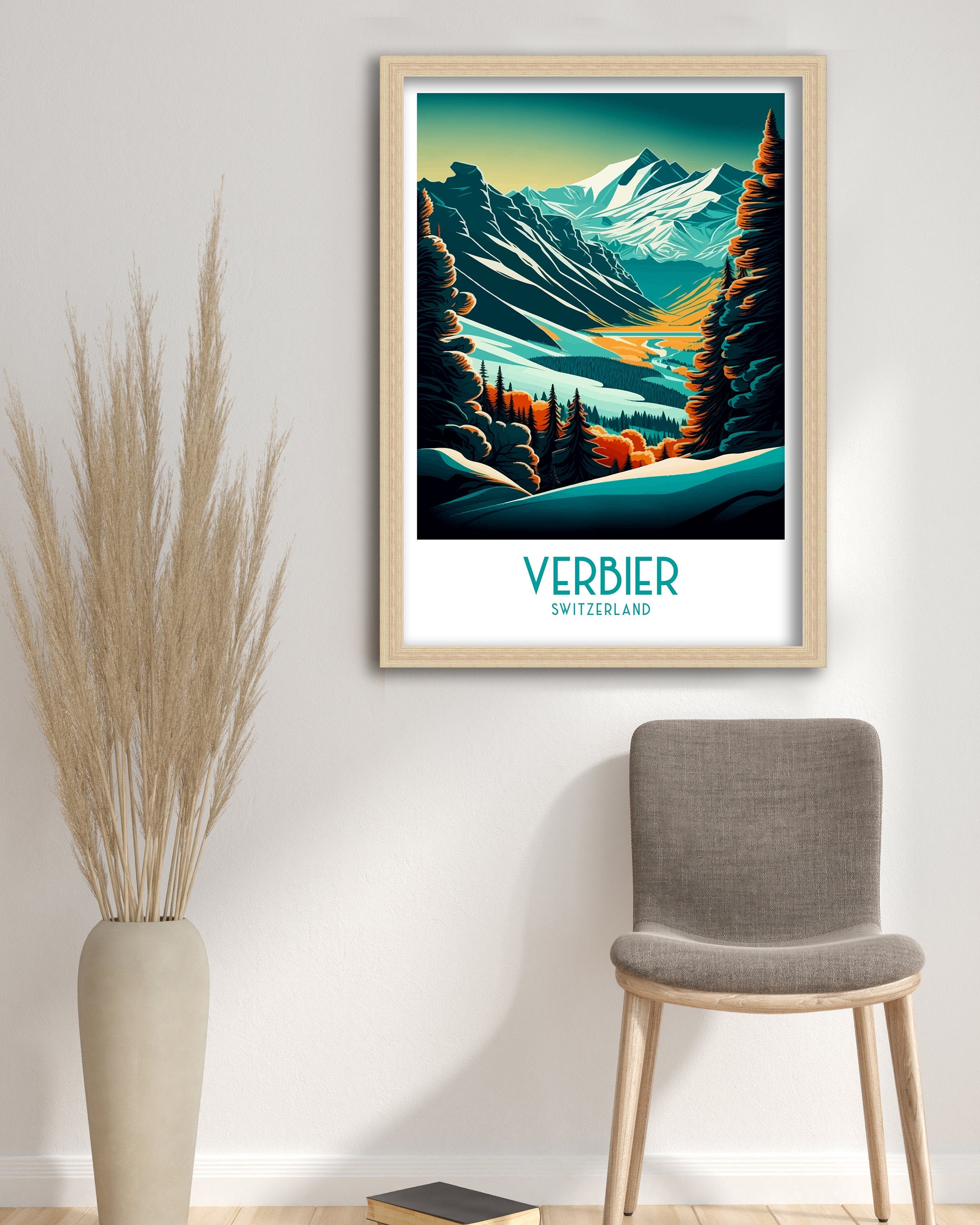 Verbier Switzerland Ski Poster | Mountain Landscape Print