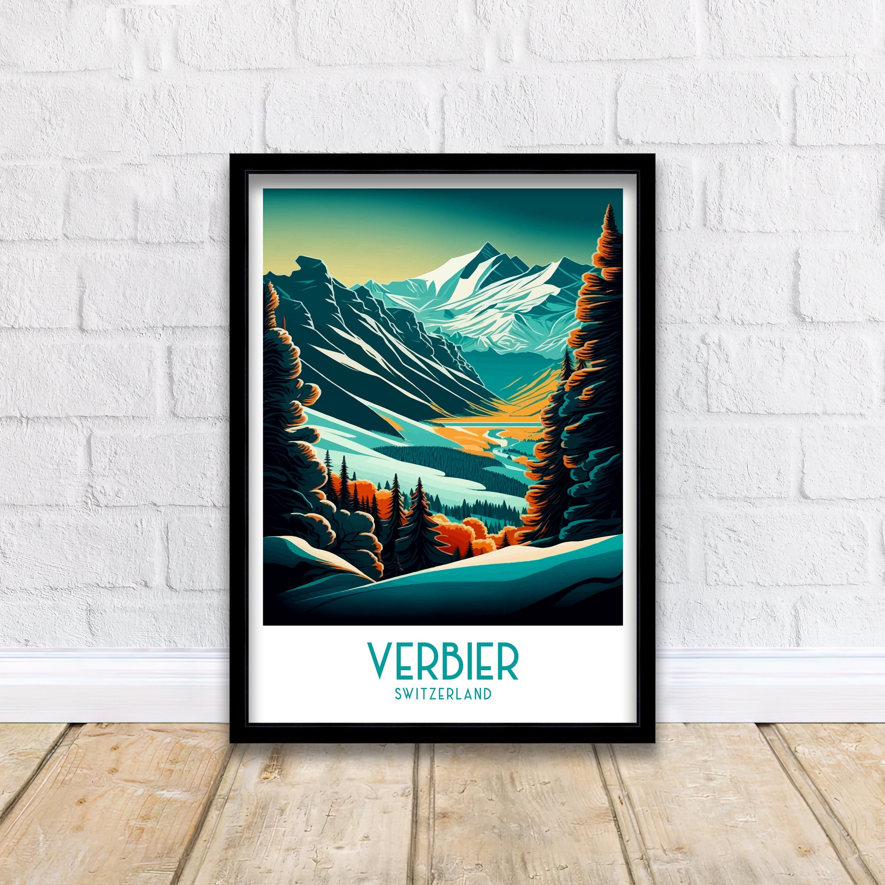 Verbier Switzerland Ski Poster | Mountain Landscape Print
