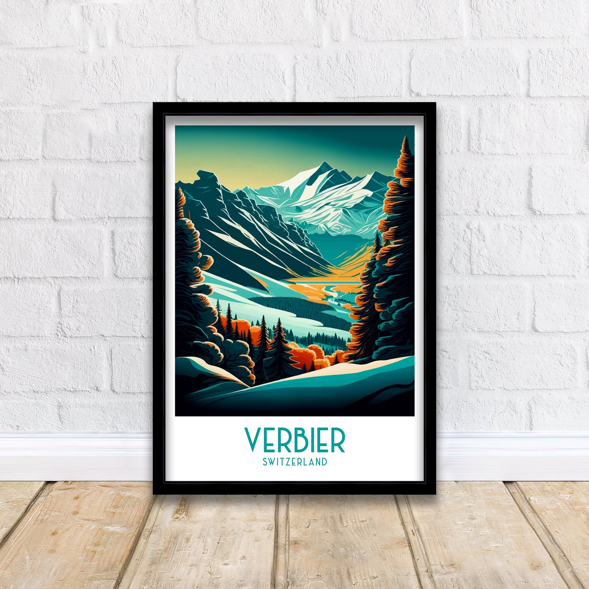 Verbier Switzerland Ski Poster | Mountain Landscape Print
