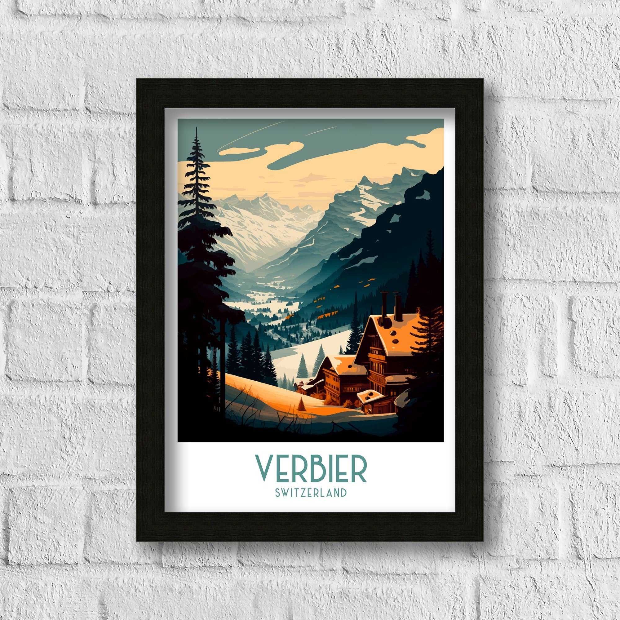 Verbier Switzerland Ski Poster | Travel Print, Alpine Art