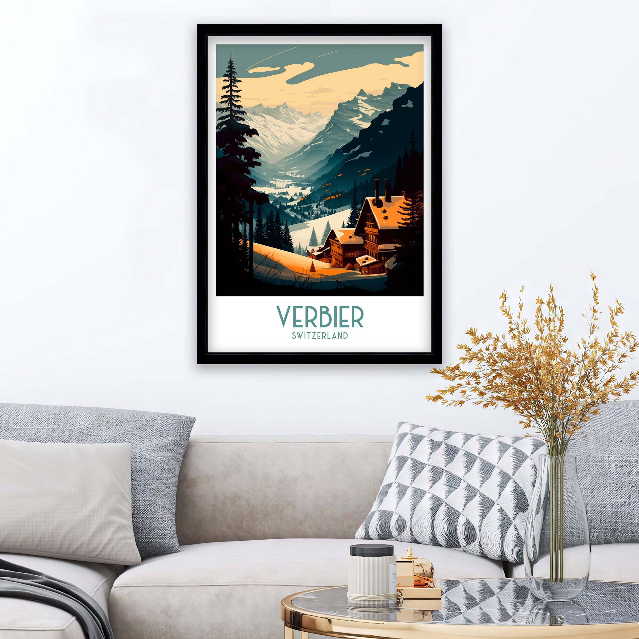 Verbier Switzerland Ski Poster | Travel Print, Alpine Art