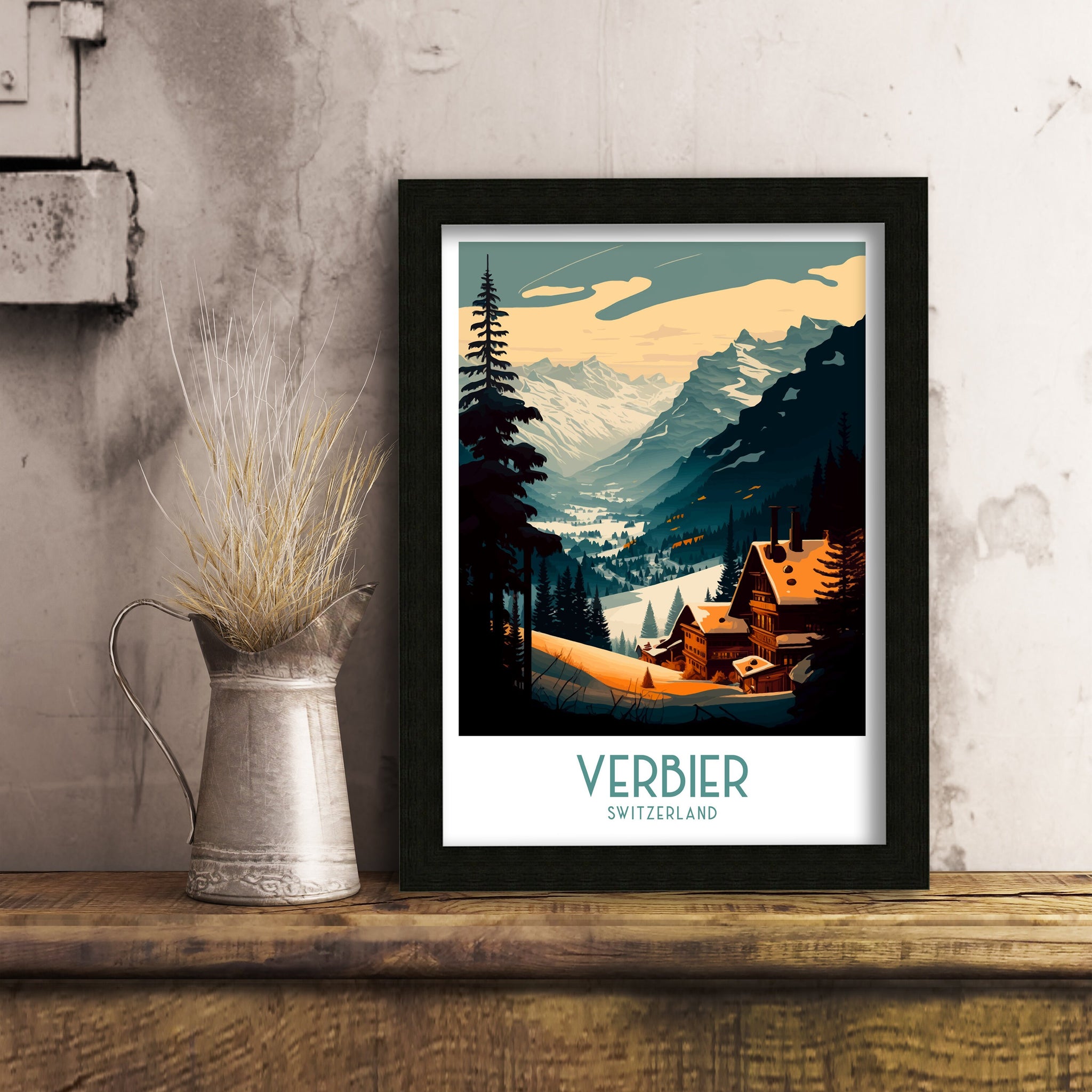 Verbier Switzerland Ski Poster | Travel Print, Alpine Art