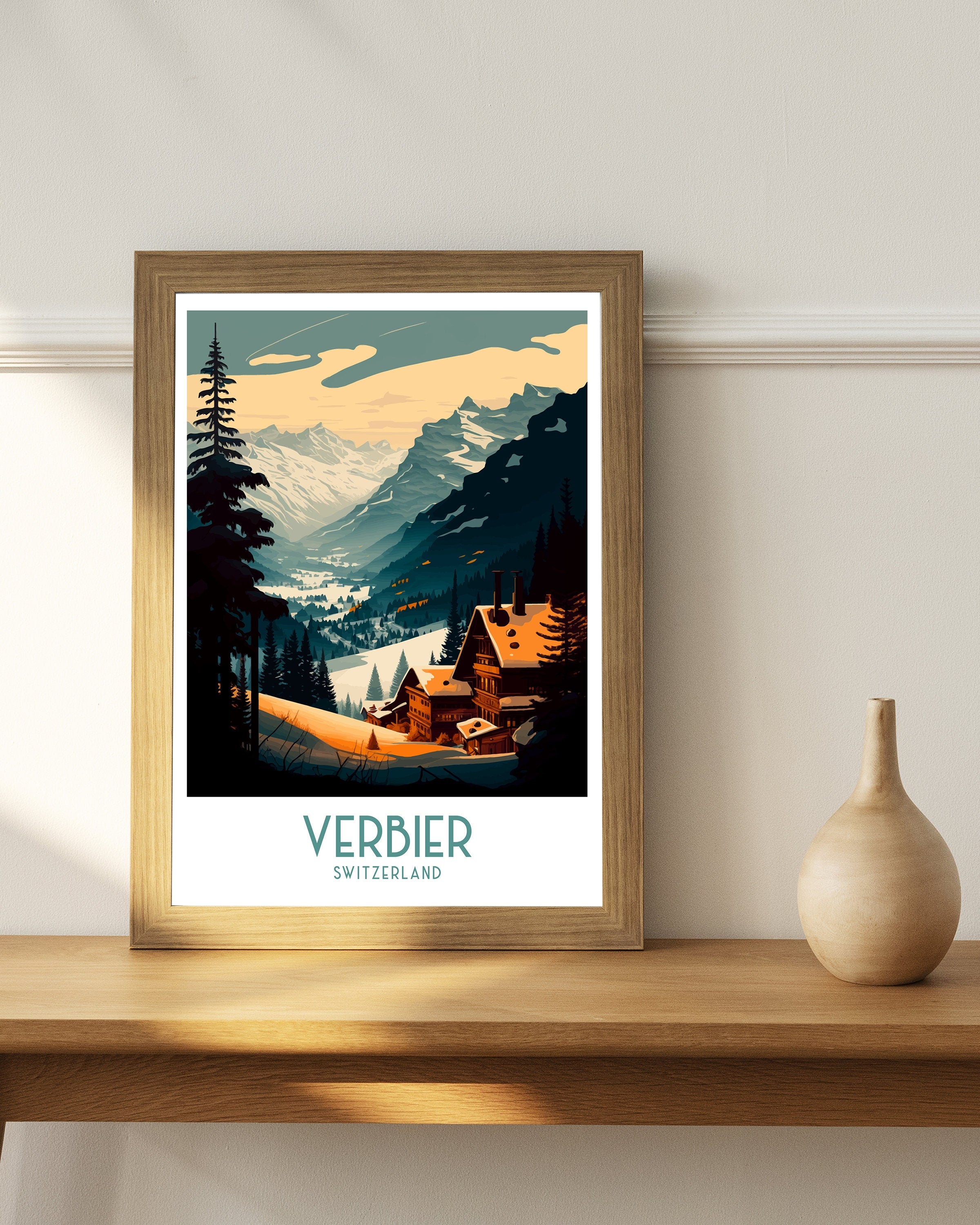Verbier Switzerland Ski Poster | Travel Print, Alpine Art