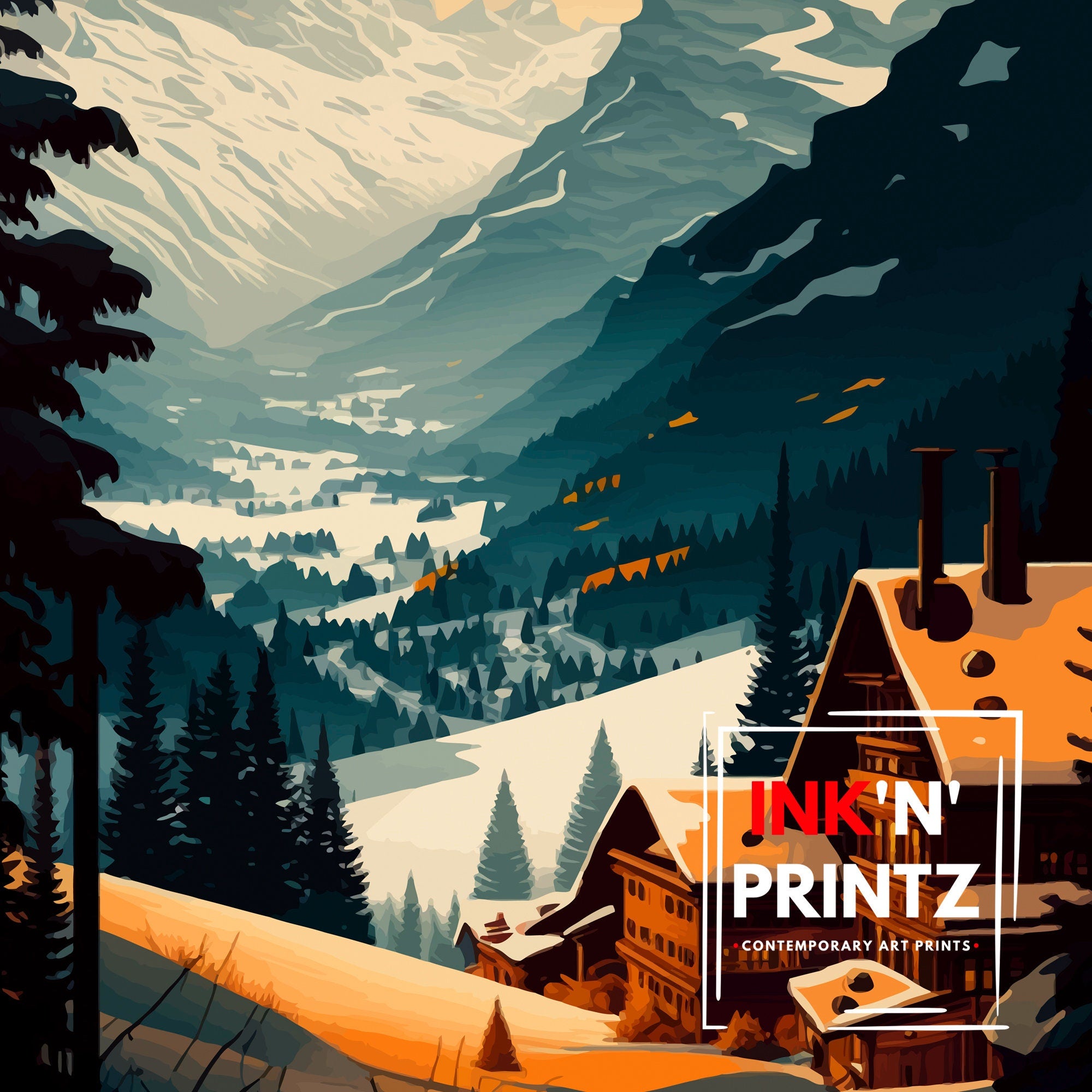 Verbier Switzerland Ski Poster | Travel Print, Alpine Art