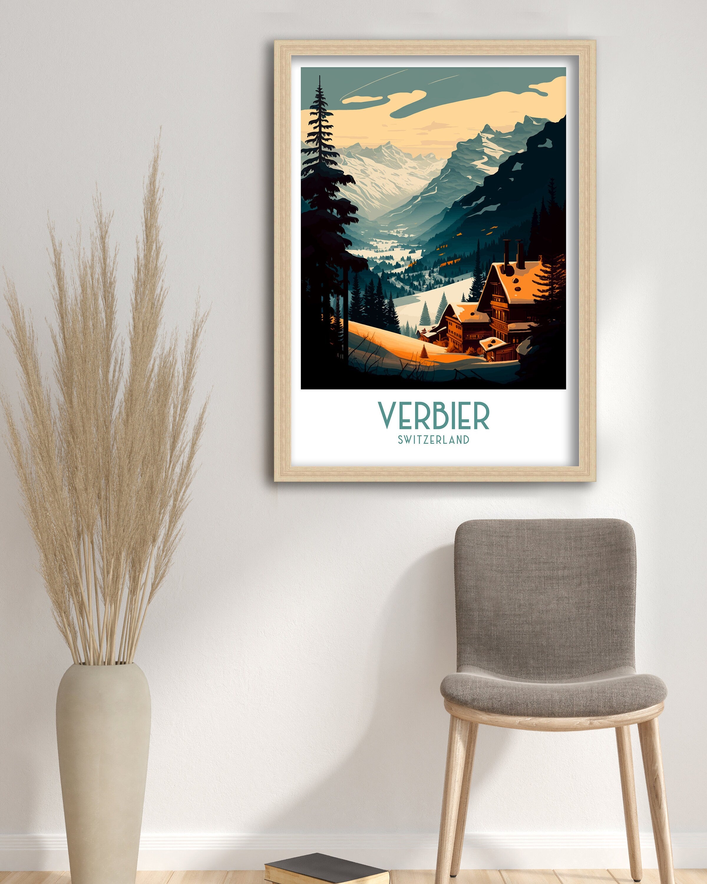 Verbier Switzerland Ski Poster | Travel Print, Alpine Art