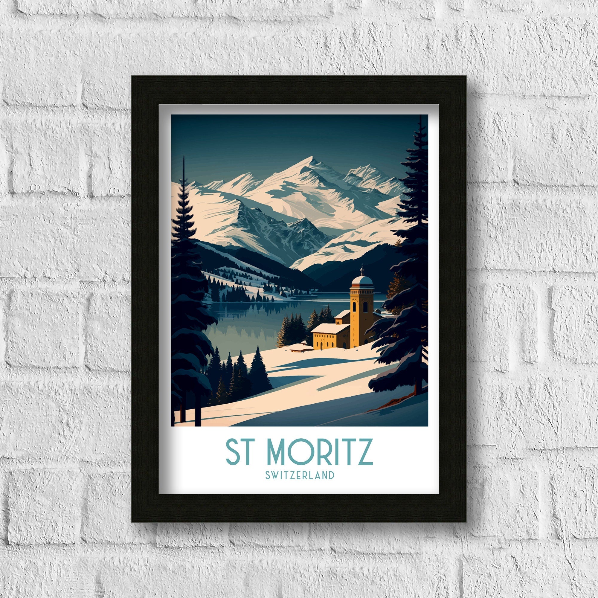 St Moritz Switzerland Print | Vintage Ski Travel Poster