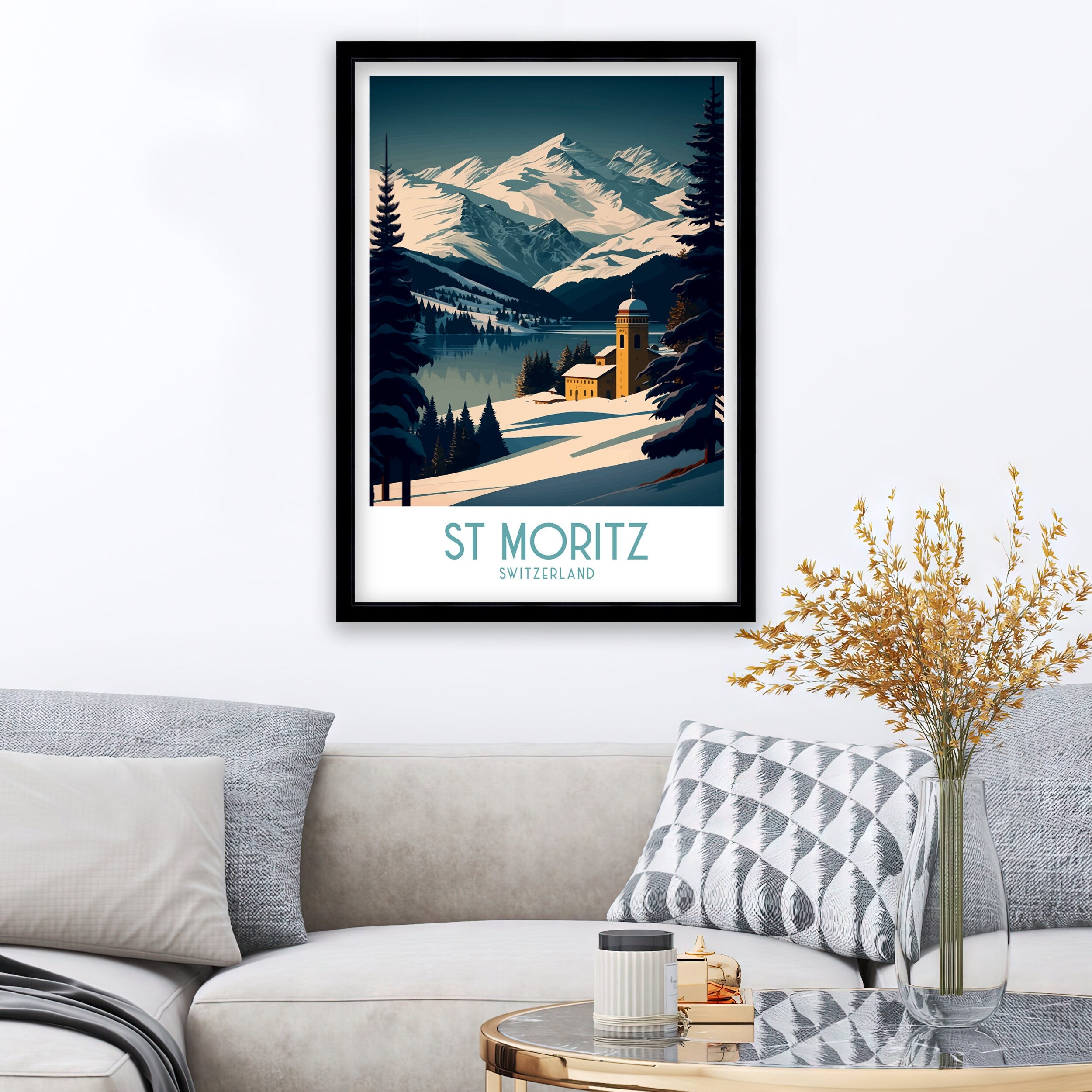 St Moritz Switzerland Print | Vintage Ski Travel Poster
