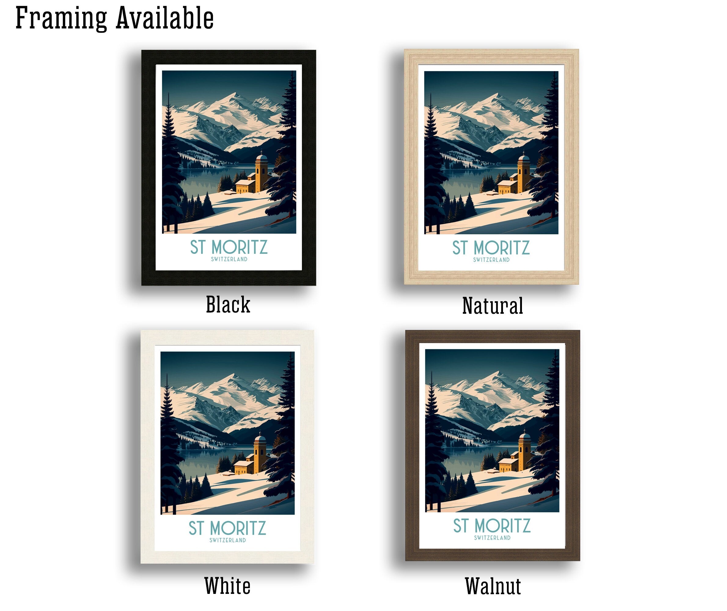St Moritz Switzerland Print | Vintage Ski Travel Poster