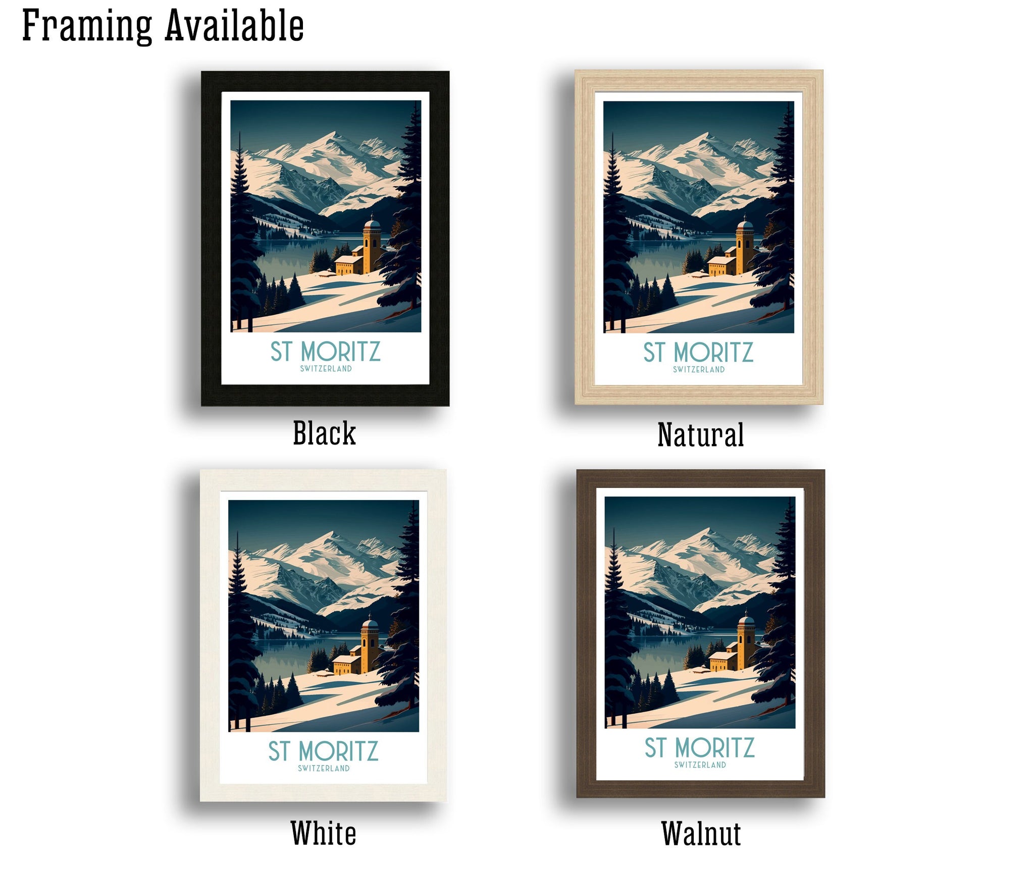 St Moritz Switzerland Print | Vintage Ski Travel Poster
