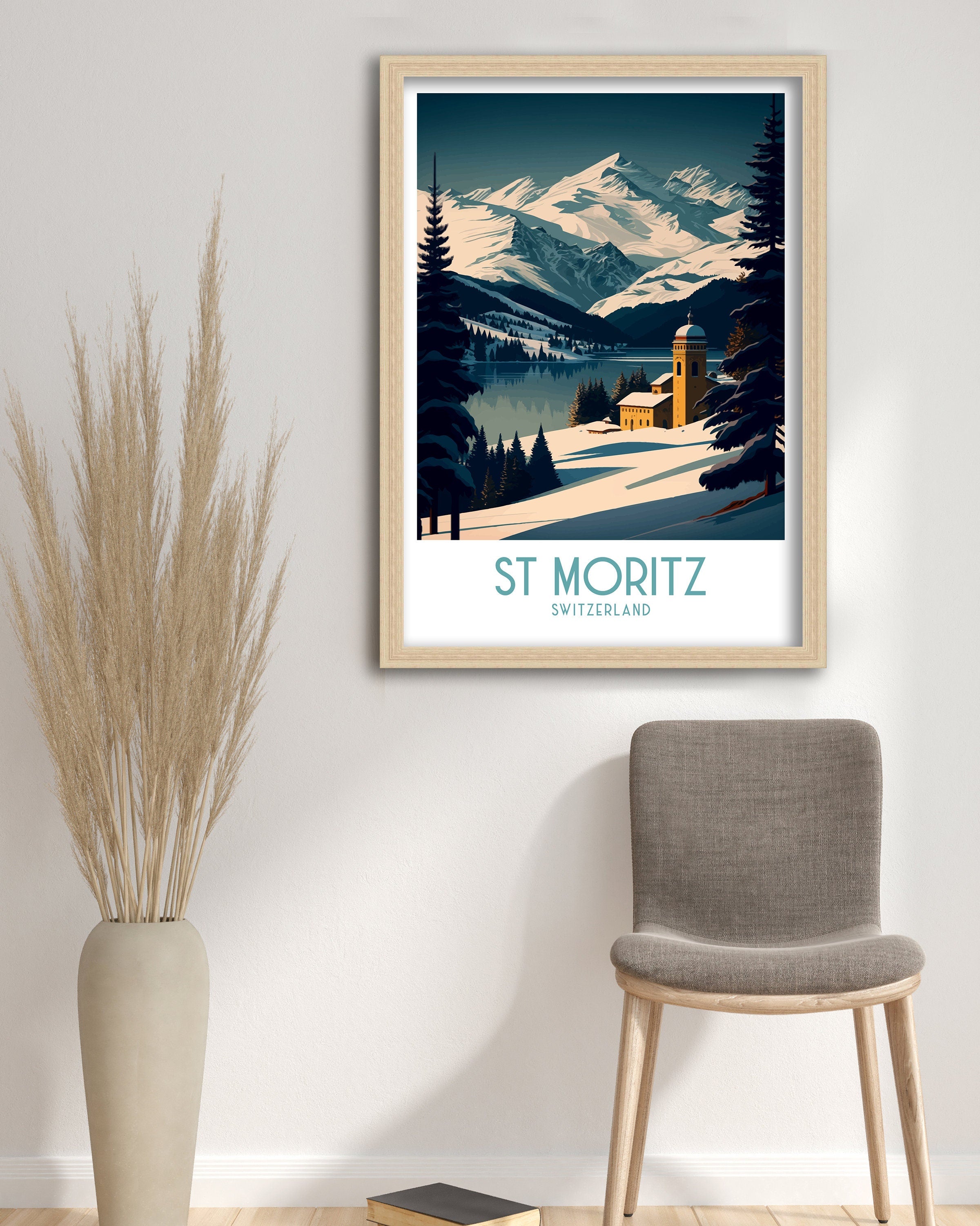 St Moritz Switzerland Print | Vintage Ski Travel Poster
