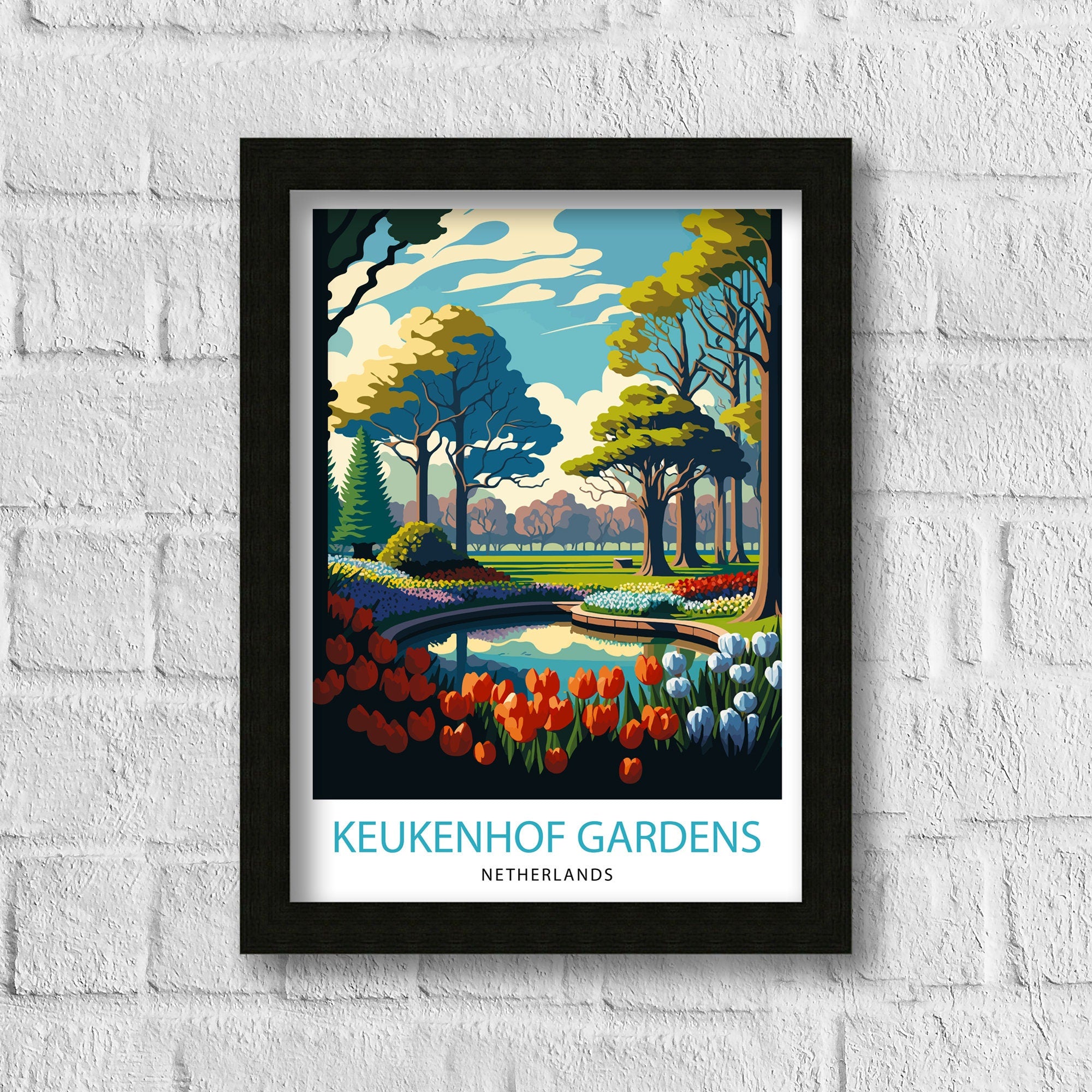 Keukenhof Gardens Print, Netherlands Travel Poster, Floral Wall Art