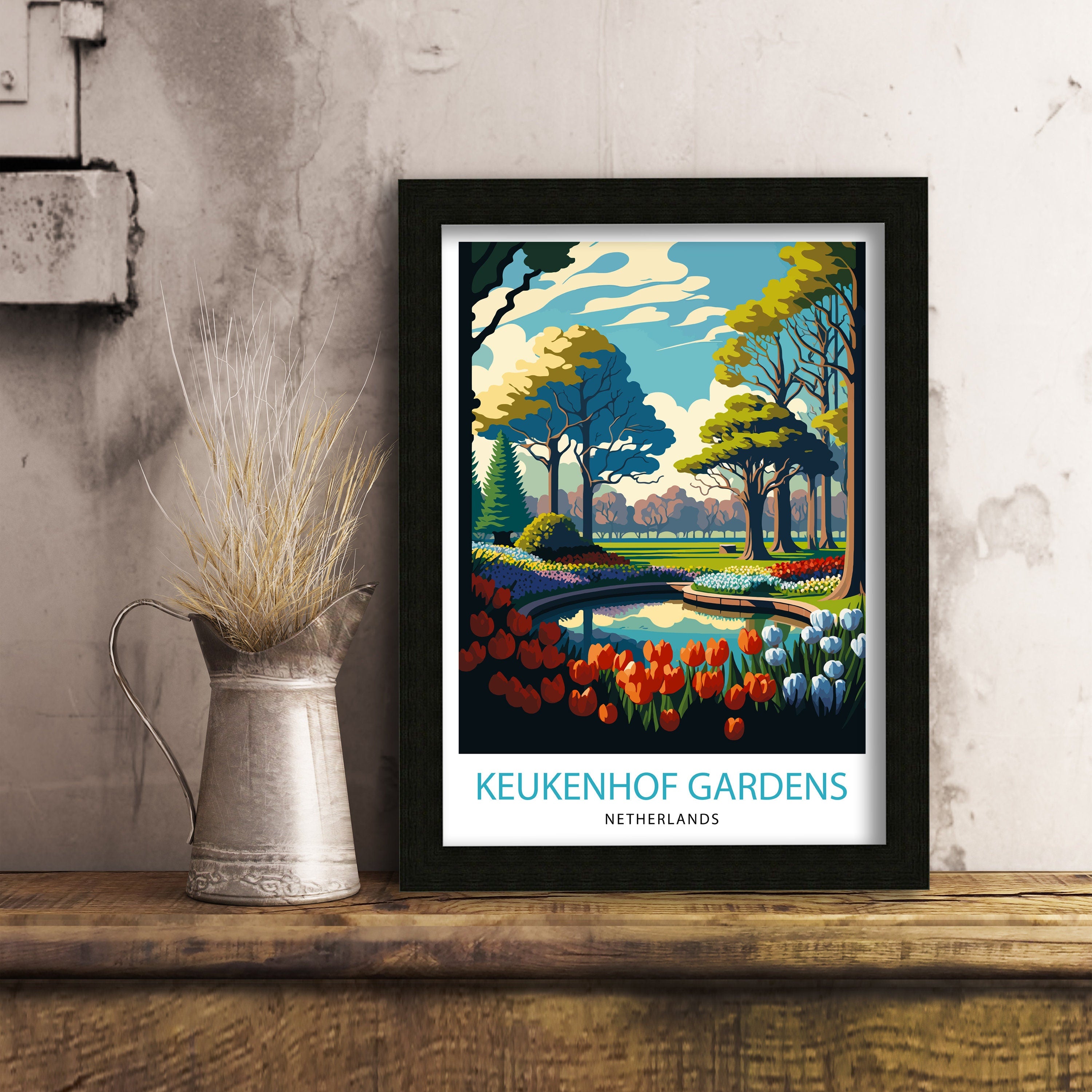 Keukenhof Gardens Print, Netherlands Travel Poster, Floral Wall Art