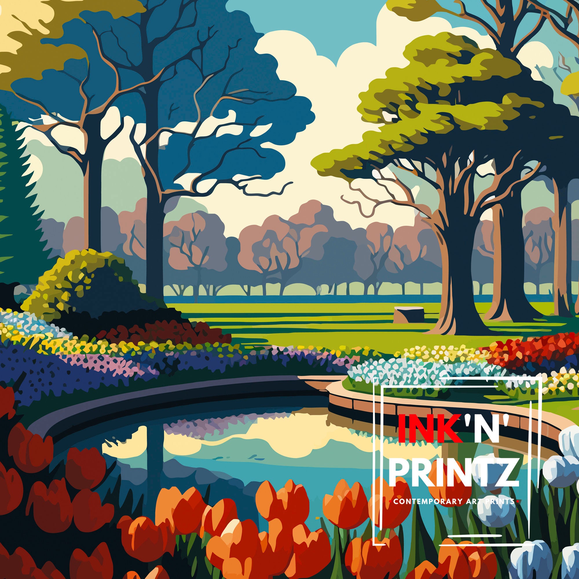 Keukenhof Gardens Print, Netherlands Travel Poster, Floral Wall Art